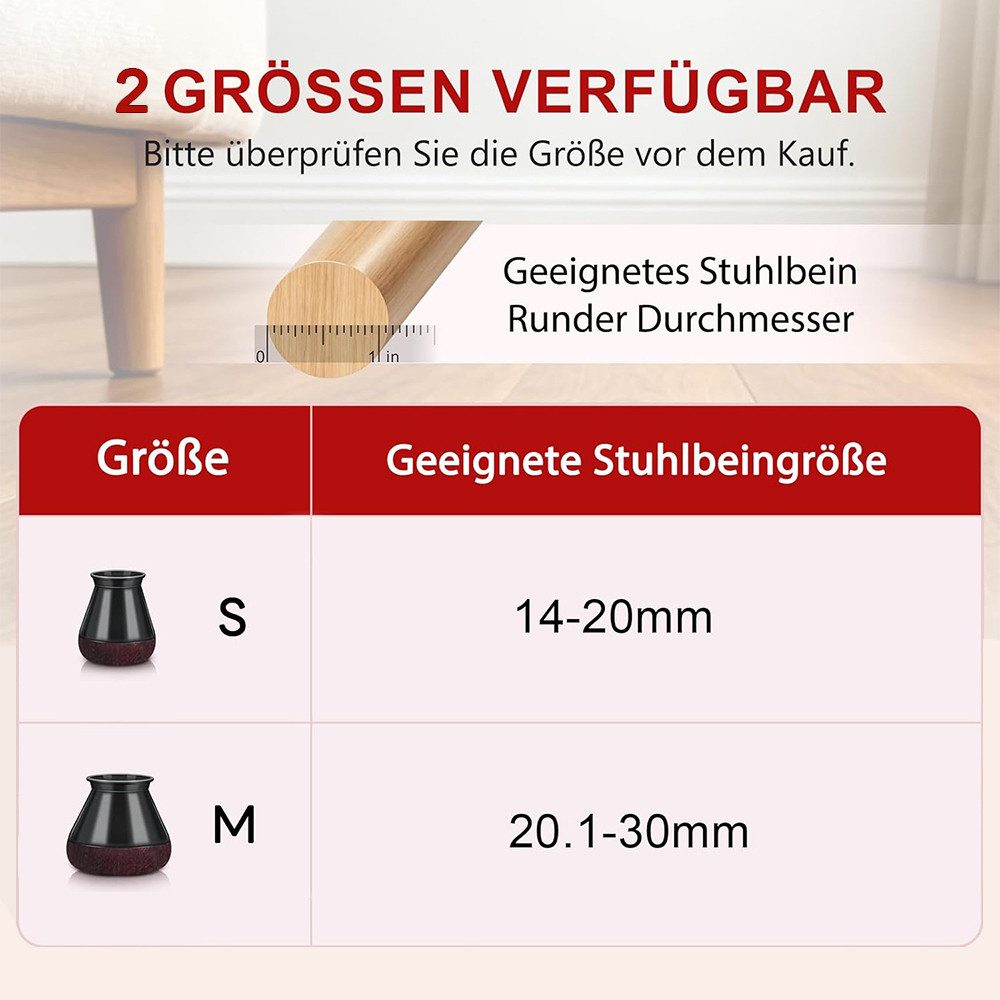 AFKSMILE Stuhlhusse 24 Stück Stuhlbeinkappen Schwarz,Stuhlbeinschoner mit 360° Filzgleiter, Schutzkappen für Stuhlbeine, Kratzschutz für den Boden & Lärmminderu – Bild 4 von 5