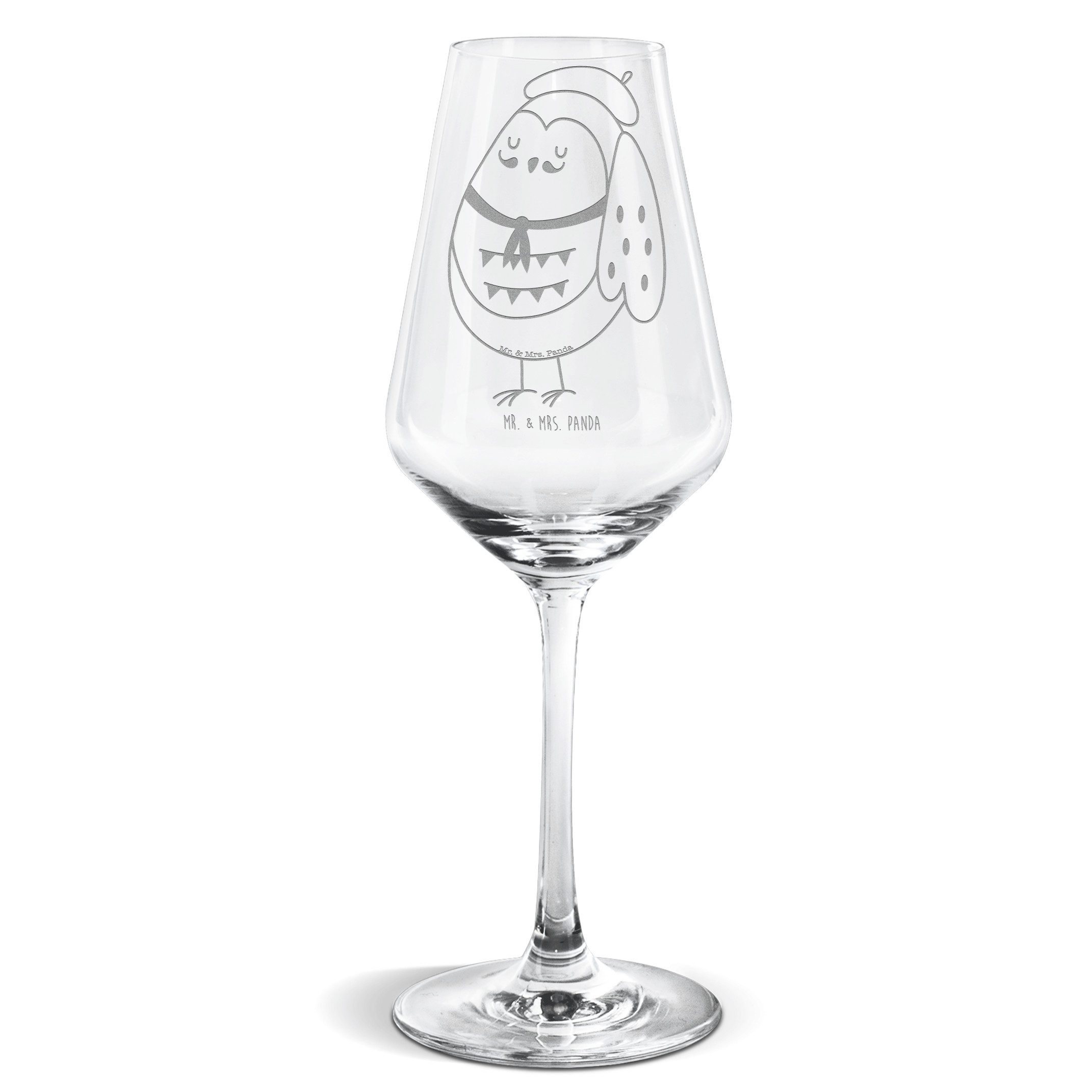 Mr. & Mrs. Panda Weißweinglas Eule Frankreich - Transparent - Geschenk, béret, Owl, Hochwertige Wei, Premium Glas, Liebevoll gestaltet