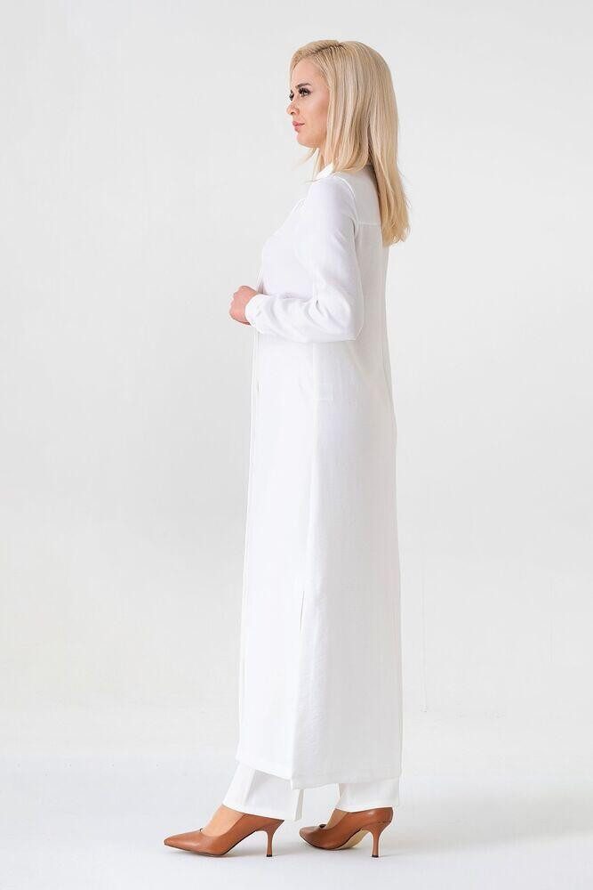 fashionshowcase Longtunika Damen lange Tunika verdeckte Knopfleiste Modest elastisch elegant minimalistischer Look, fließender Fall, ideal für Modest Outfits