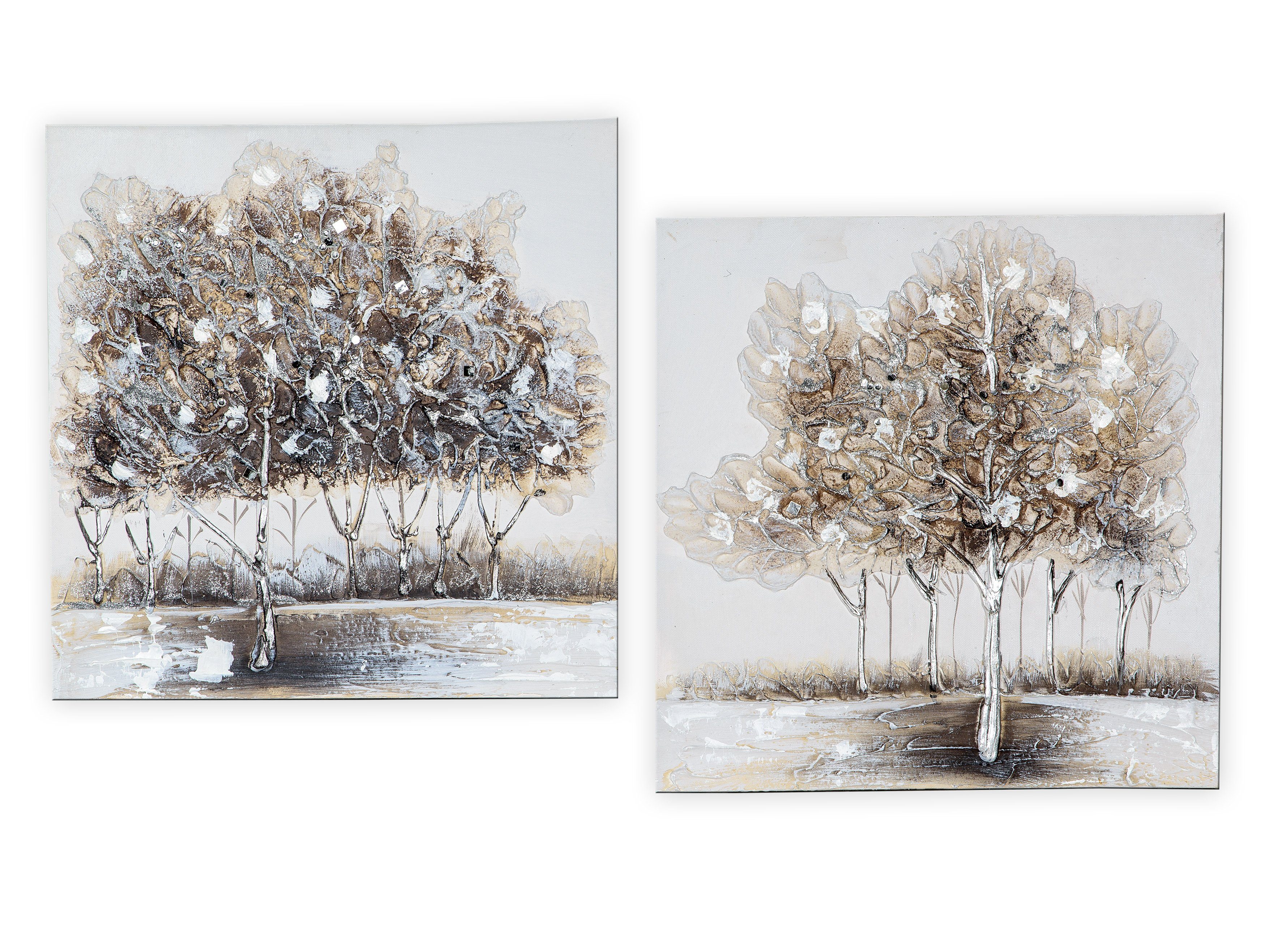 Small-Preis Wandbild Leinwandbild Spachteltechnik Motiv Baum Set, Wandbild Bäume im 2er 2