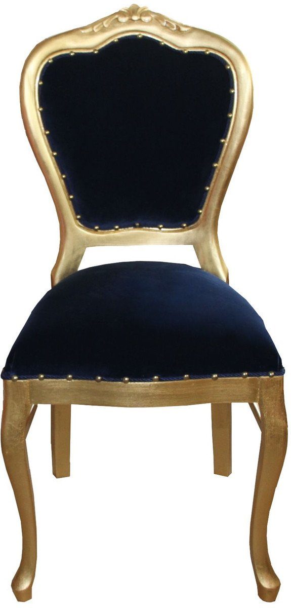 Casa Padrino Esszimmerstuhl Barock Luxus Esszimmer Stuhl Royalblau/Gold - Schminktisch Stuhl - Limited Edition