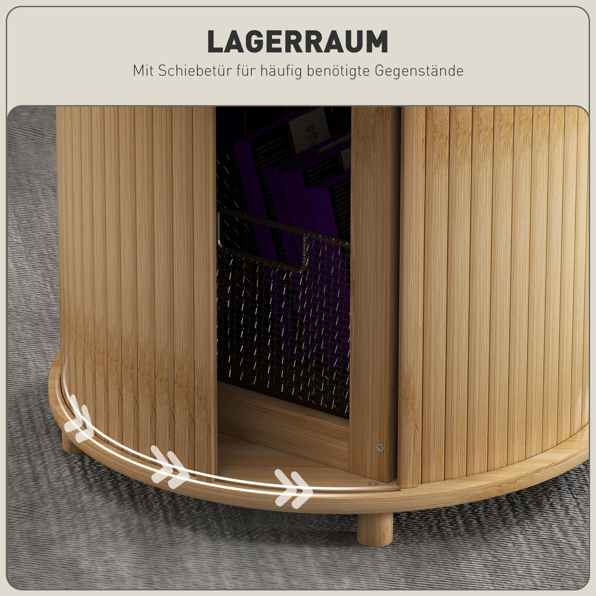 HOMCOM Couchtisch Wohnzimmertisch aus Bambus mit verstecktem Stauraum und Schiebetür (1-St), für Wohnzimmer, Natur, Ø60 x 45 cm – Bild 5 von 5