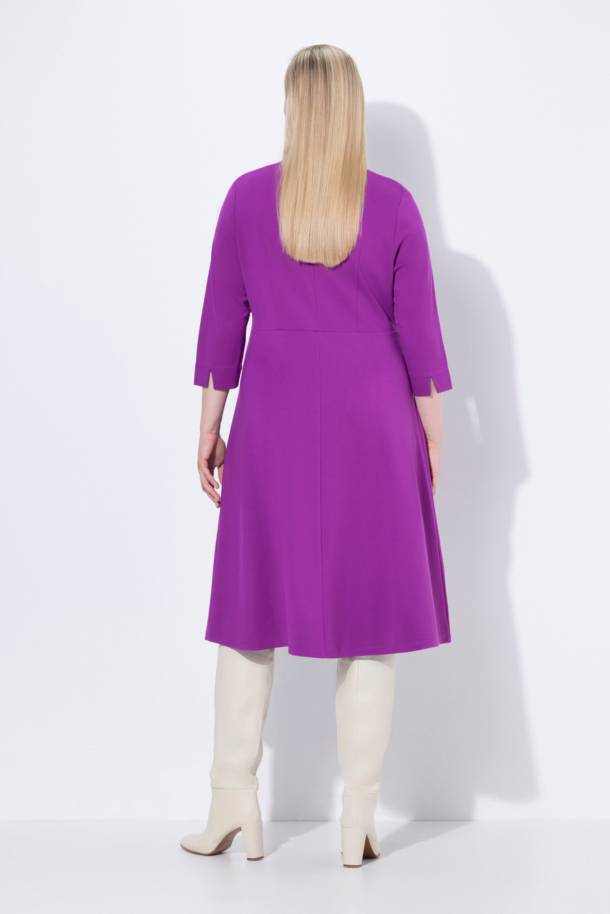 Ulla Popken Jerseykleid Punto-di-Roma-Kleid A-Linie V-Ausschnitt 3/4-Arm