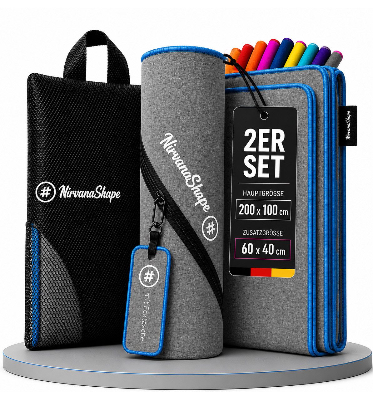 NirvanaShape Reisehandtuch Mikrofaser Handtücher Set, Badehandtuch, Reisehandtuch, Strandtuch, Ecktasche mit Reißverschluss, saugfähig, leicht, schnelltrocknend