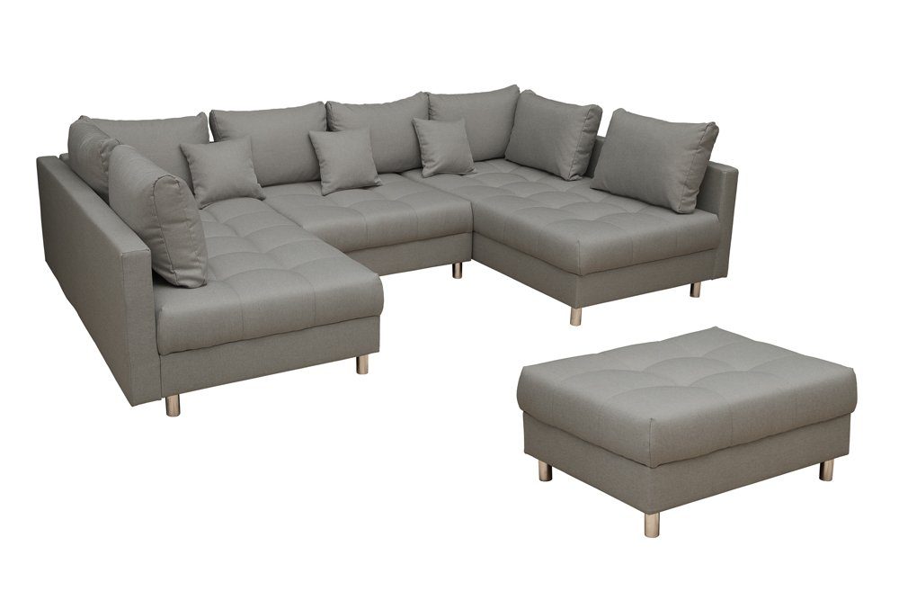 XXL Teile, Wohnzimmer · · Federkern grau, · KENT Set 4 U-Form Wohnlandschaft riess-ambiente Modern · Design Stoffbezug 305cm · mit