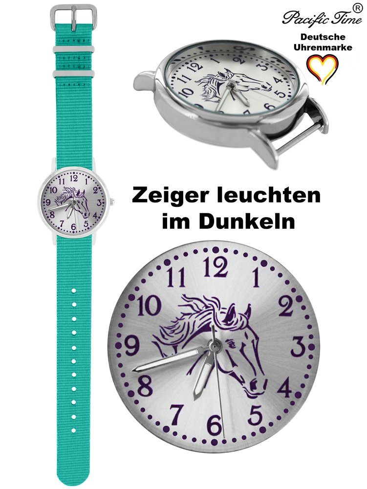 Set türkis Match Kinder - Pacific Versand Wechselarmband, violett Design und Armbanduhr Time Quarzuhr Gratis Mix Pferd violett und