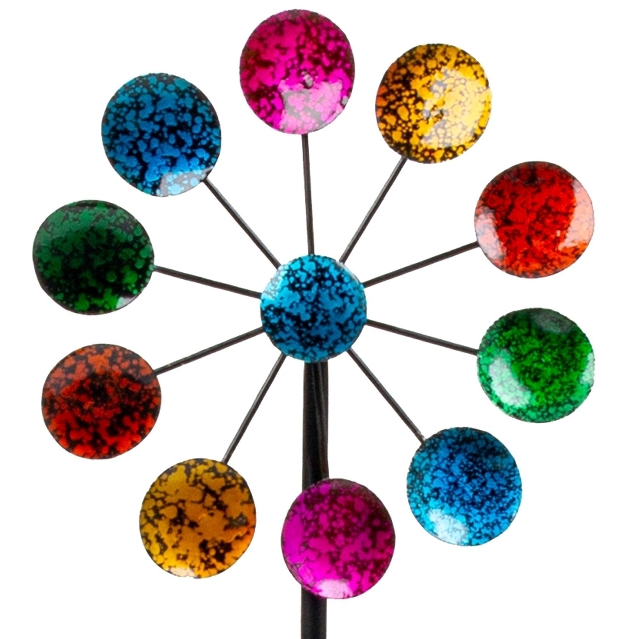 XiRRiX Deko-Windrad Metall Windrad einfach (bunt, mit Erdspieß, Ø22 cm H: 85 cm), Windrad für den Garten, Deko Windrad Sommerdeko Windspiel