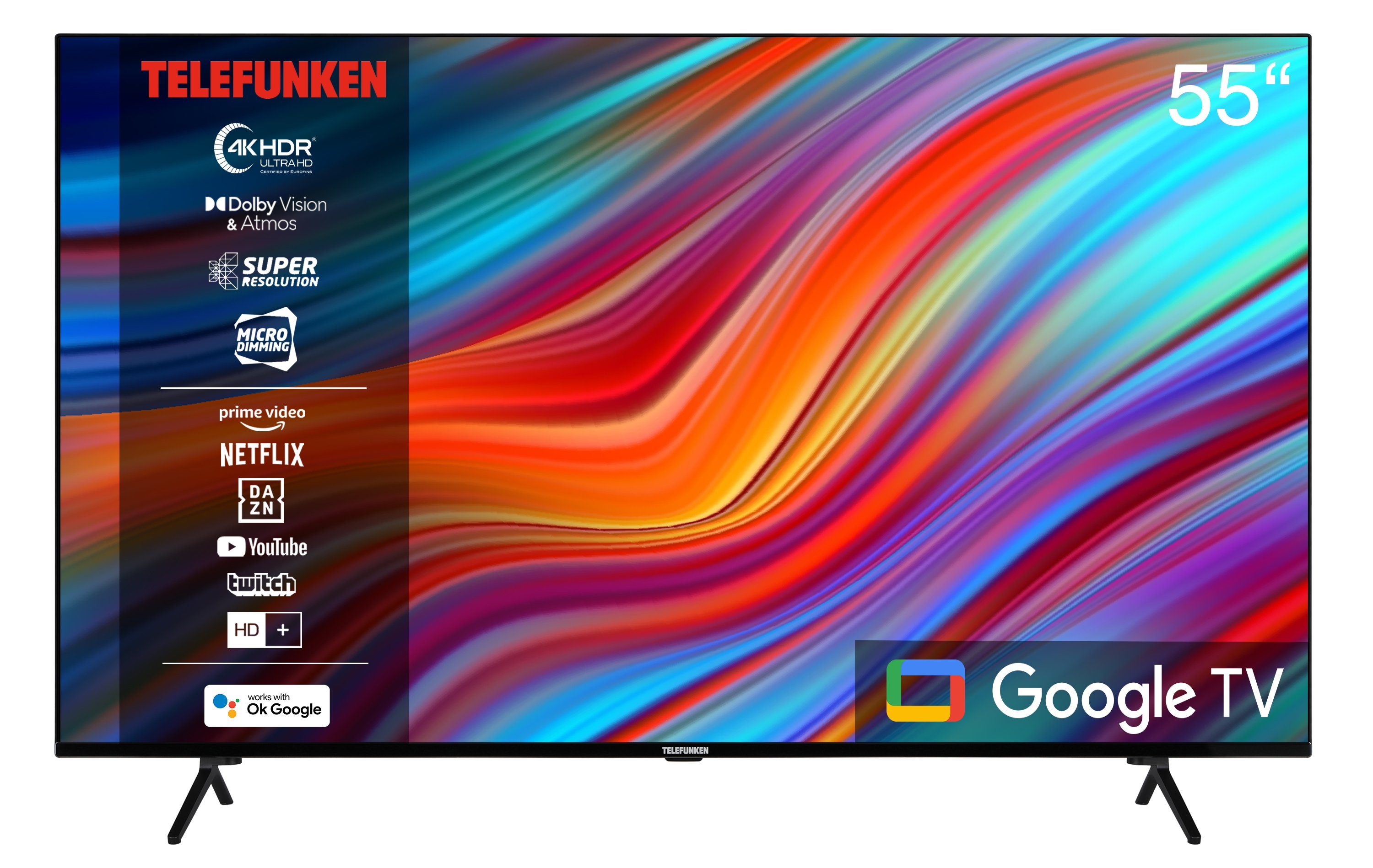 Ultra Triple-Tuner, LCD-LED Telefunken Google Fernseher Bluetooth, Atmos) cm/55 Zoll, HD, Vision, TV, (139 4K Dolby Dolby HDR XU55GA660S