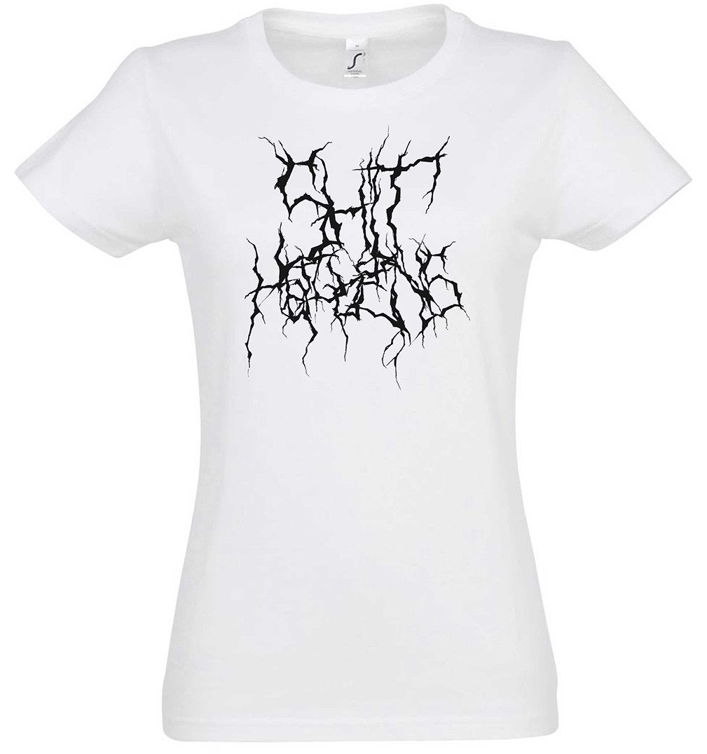 Print-Shirt Shit Happens Blackmetal Typo Damen T-Shirt Black Norwegian True Metal