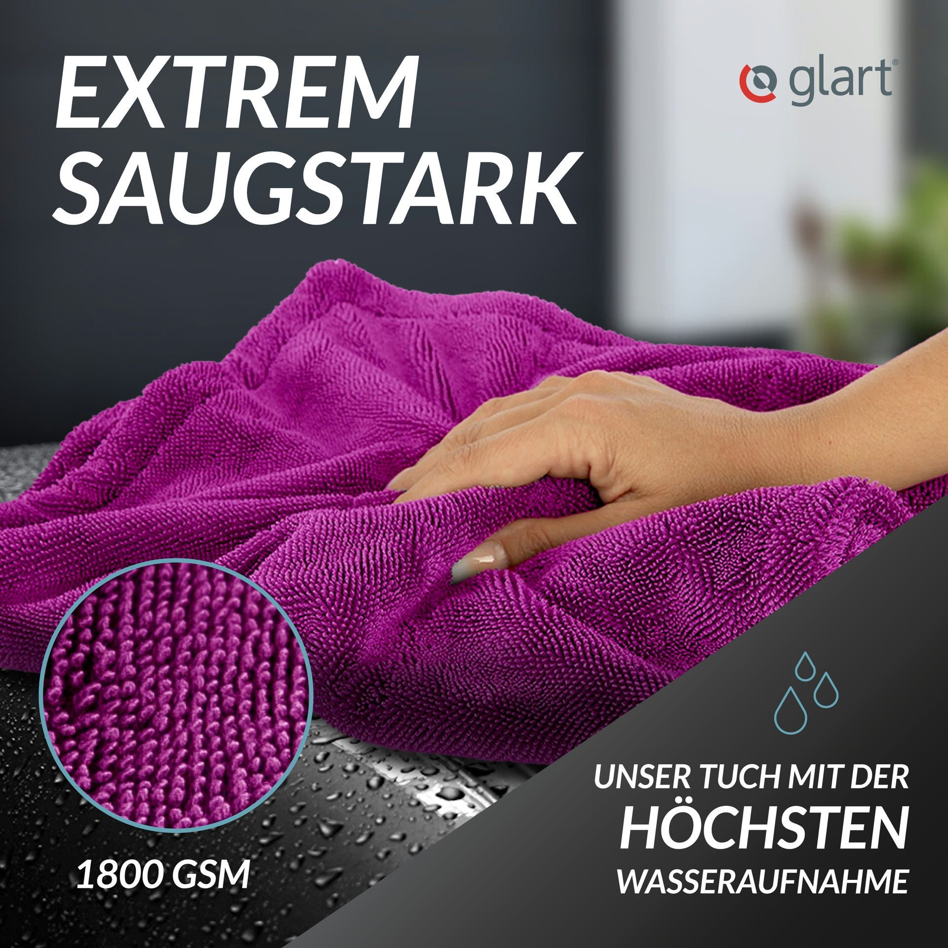 Glart 44TW6P Twist Auto Mikrofaser Trockentuch XXL 60x40cm extrem saugstark Mikrofasertuch (80% Polyester, 20% Nylon, 40x60 cm) – Bild 3 von 5