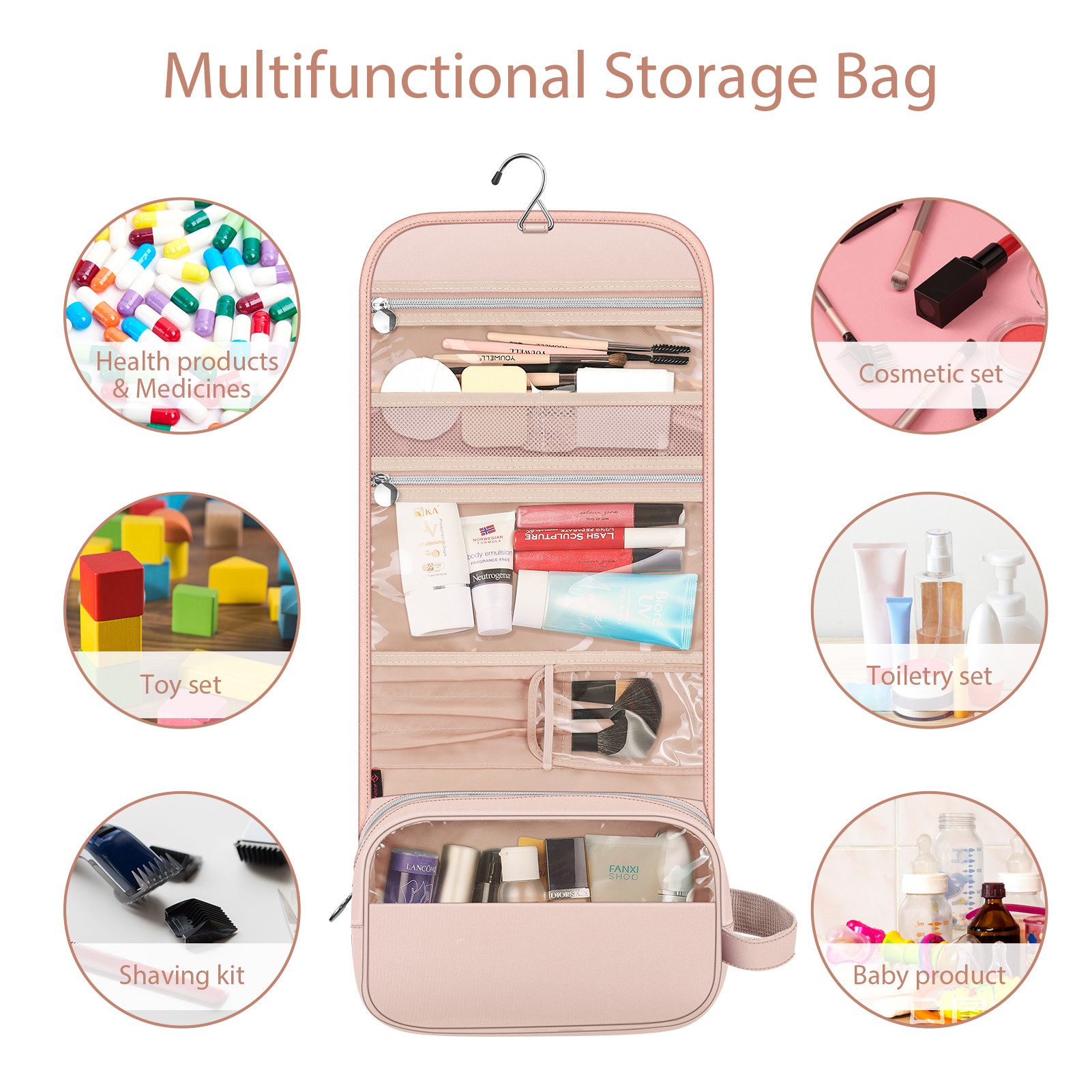 Fintie Kulturbeutel Tragbare Kulturtasche Kosmetiktasche Reisetasche, Große wasserdichte, Aufhängen Make-up Organizer Stauraum Tasche für Damen Mädchen – Bild 4 von 5