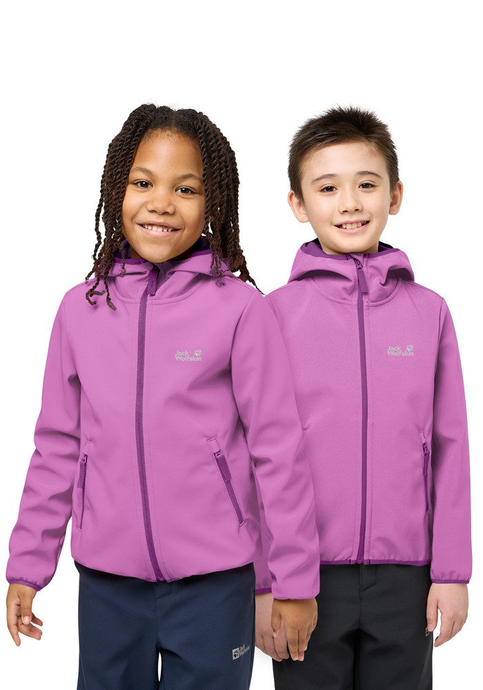 Jack Wolfskin Softshelljacke FOURWINDS JACKET KIDS für Kinder, mit Kapuze, wasserabweisend