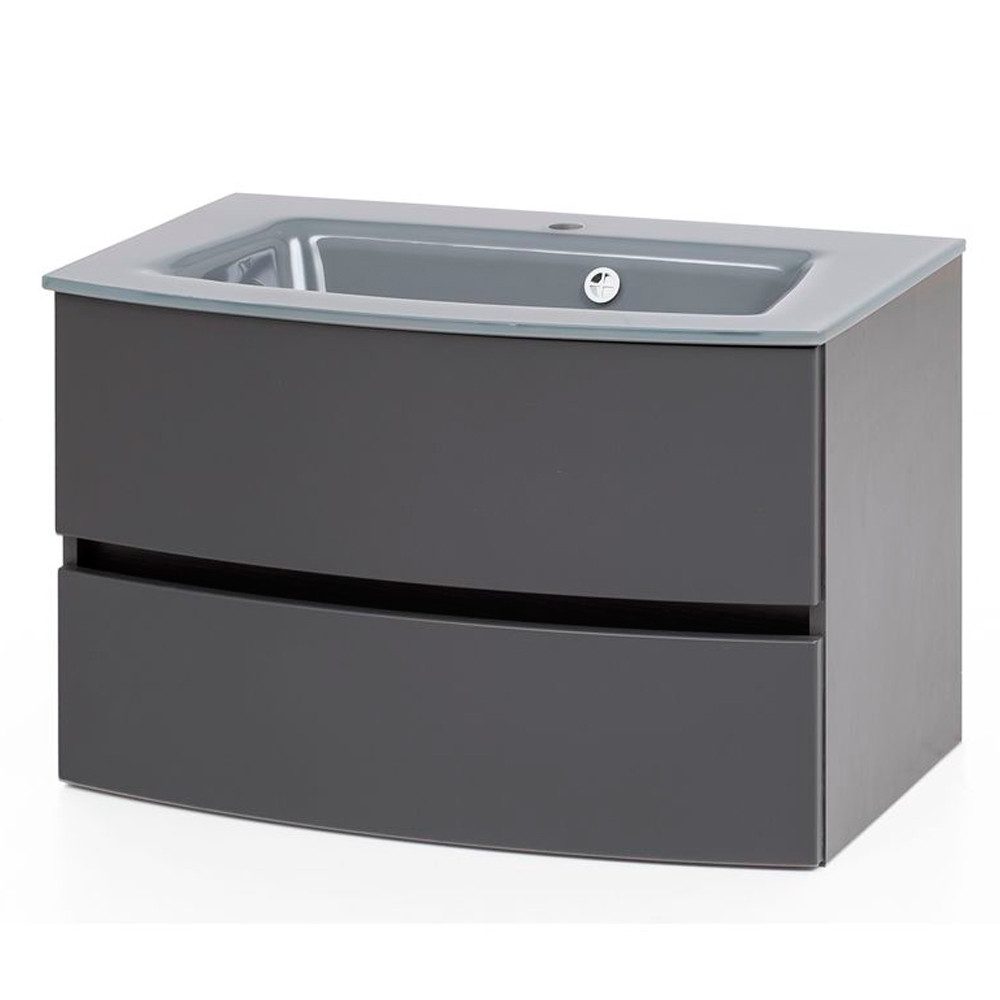 Lomadox Waschtisch LAURIA-03, grau mit matt grau inkl. Glaswaschbecken grau 80x53x49 cm
