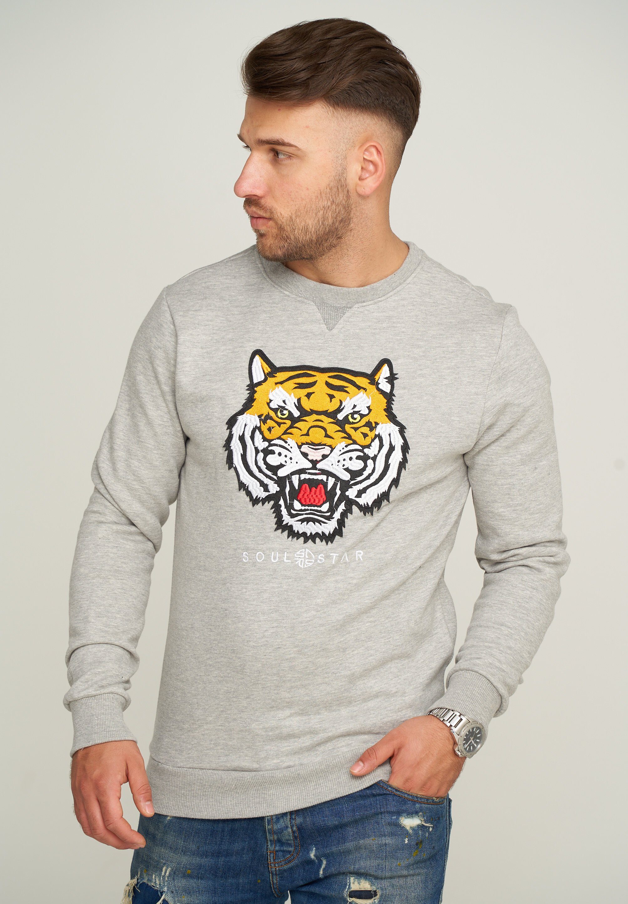 Grey mit S2KOTA Sweatshirt SOULSTAR Tiger-Patch