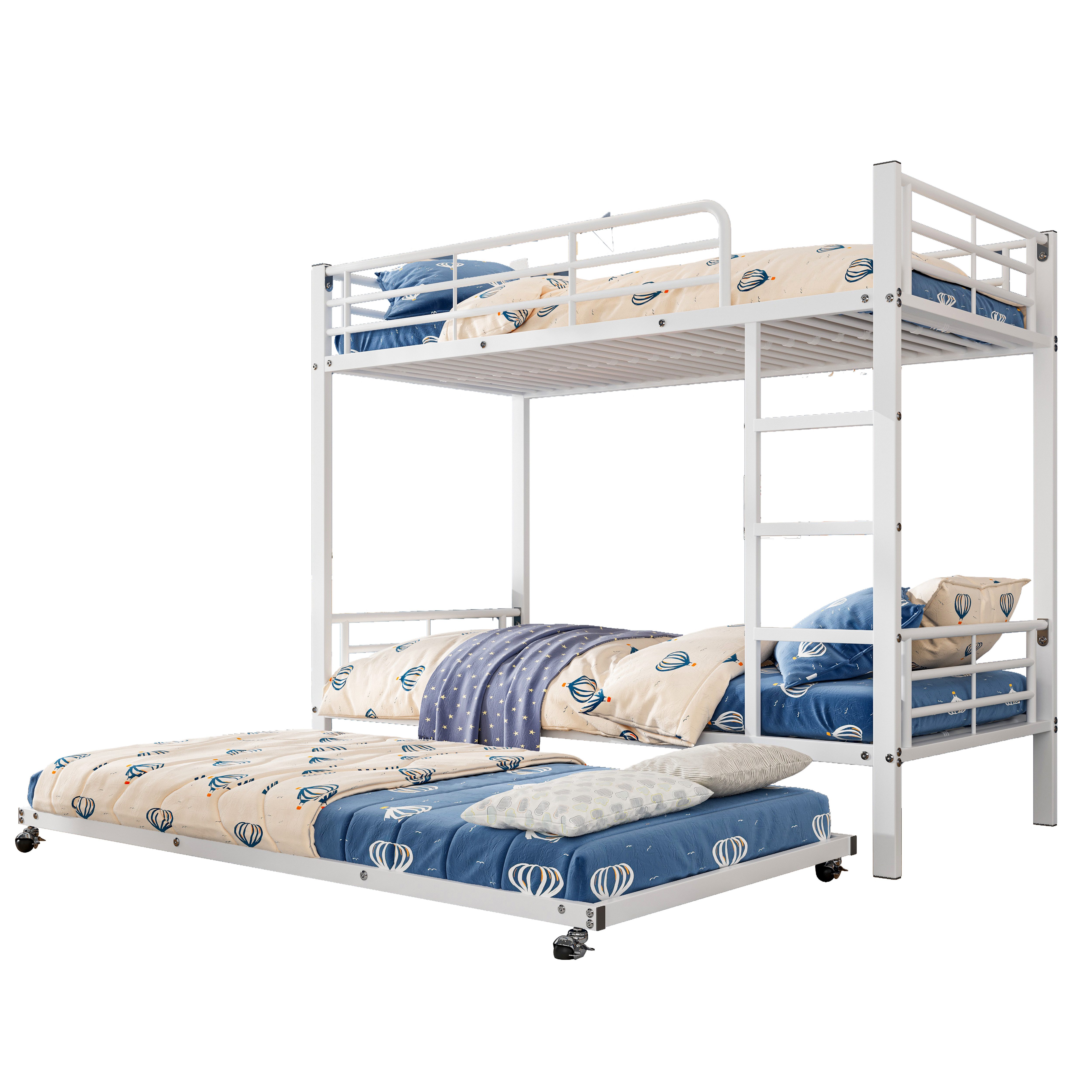 HAUSS SPOLE Etagenbett 90x190/200cm mit Ausziehbett, vier Seitengitter am oberen Bett, Weiß (Geeignet für Kinder und Jugendliche 90x200cm&90x190cm), ohne Matratze