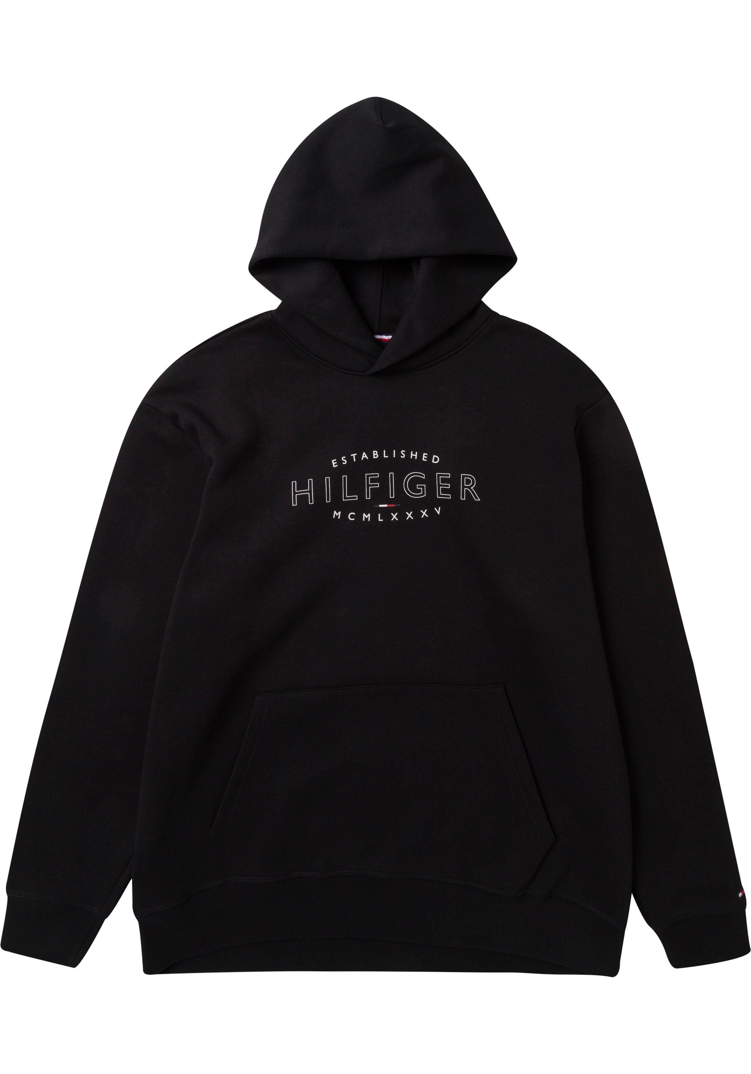 späteste Arbeit Tommy Hilfiger innen Ausschnitt Kapuzensweatshirt Labelfarben Hilfier (1-tlg) Big mit Tommy am schwarz & Tall