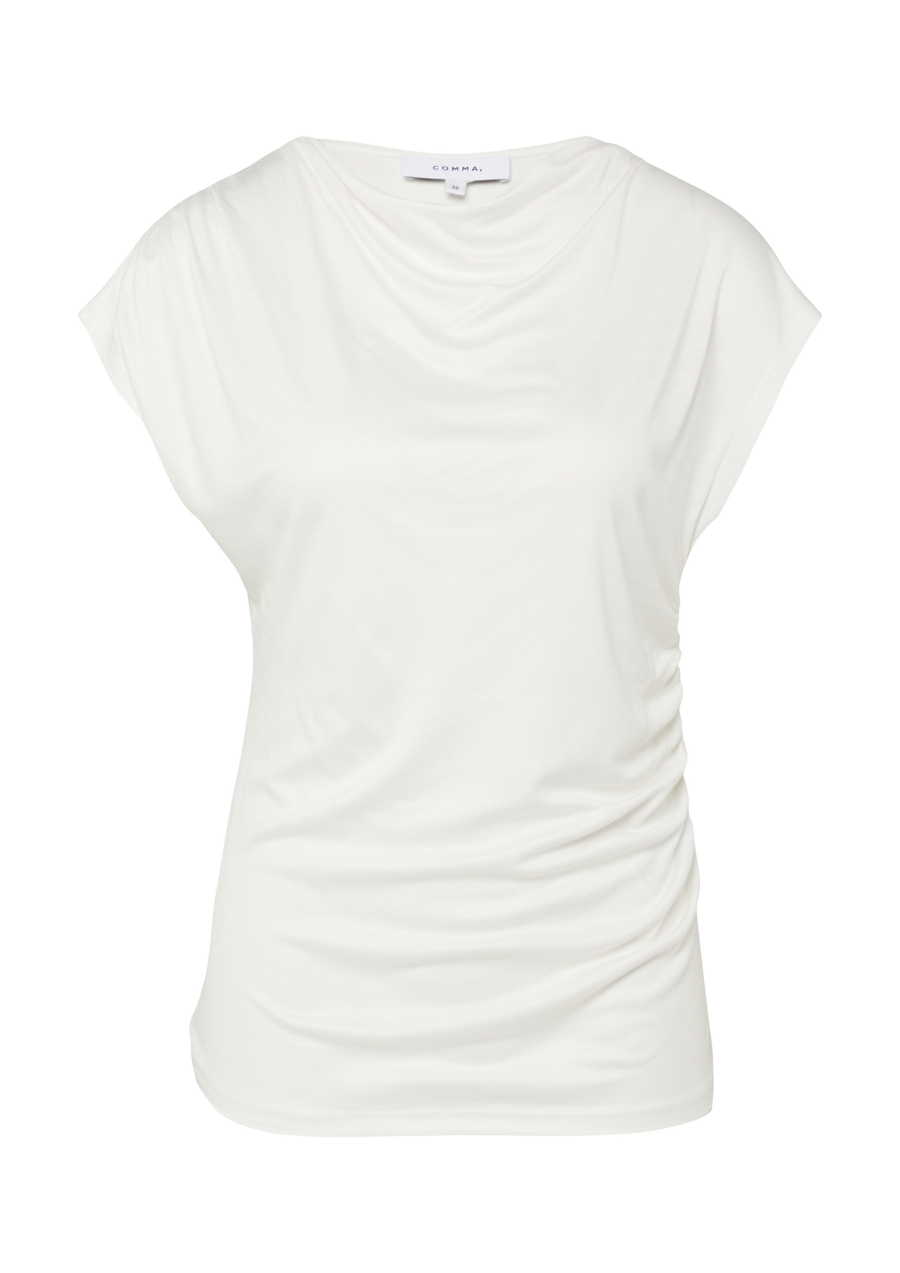 comma Rundhalsshirt Sommershirt - gerafft und aus reiner Viskose – Bild 4 von 4