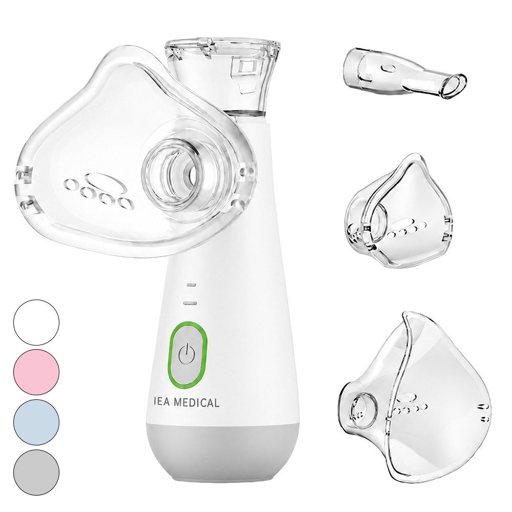 IEA Medical Inhalationsgerät grau für Erwachsene & Kinder, leise & USB-C, 1-tlg., inkl. Mundstück, Kinder- und Erwachsenenmaske, Mesh-Vernebler, 2 Modi, Anti-Rutsch-Boden, 3 Aufsätze
