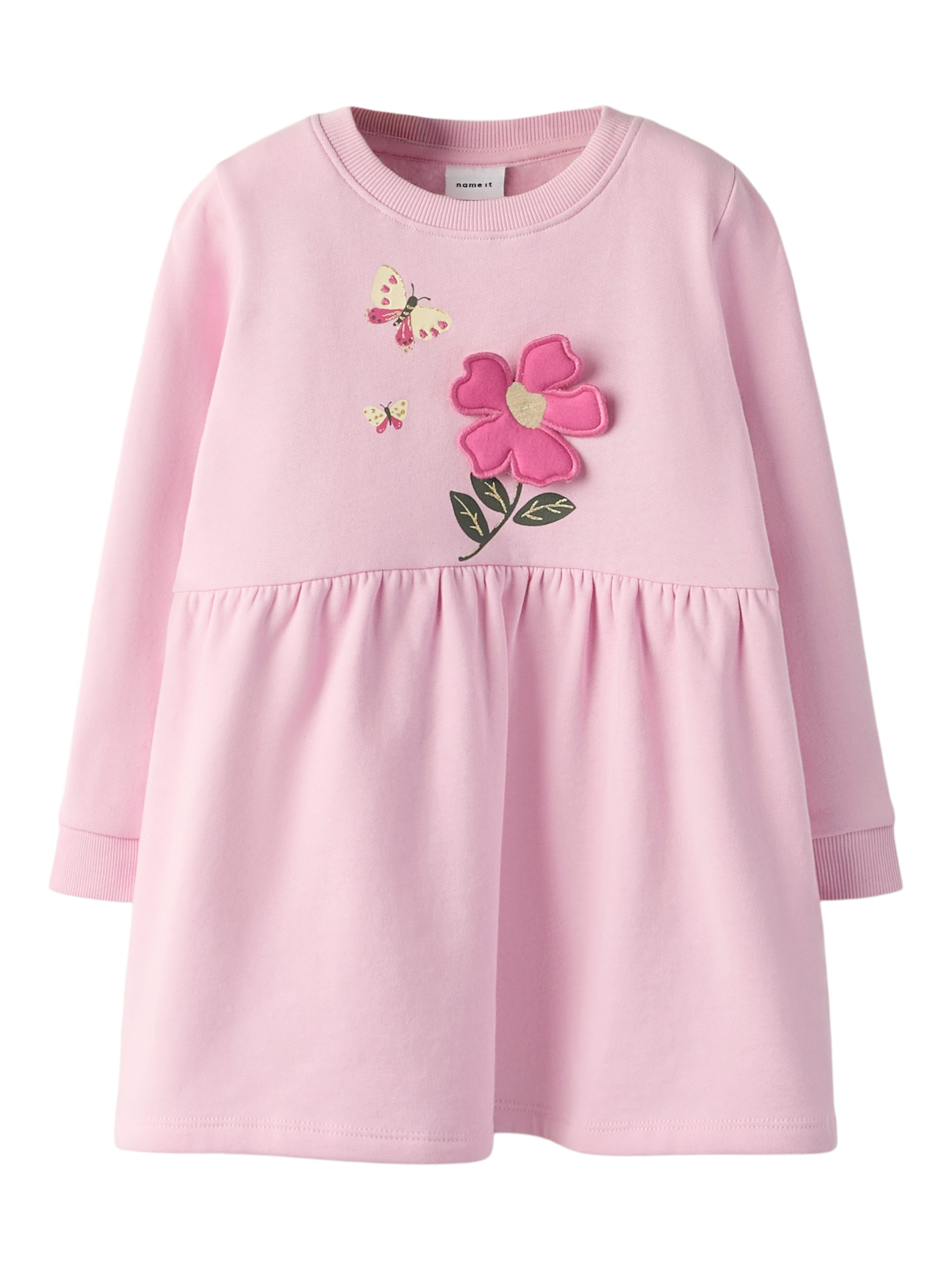 Name It Sweatkleid NMFDRIVA LS SWEAT DRESS UNB mit hochwertigem Frontmotiv in 3D-Optik