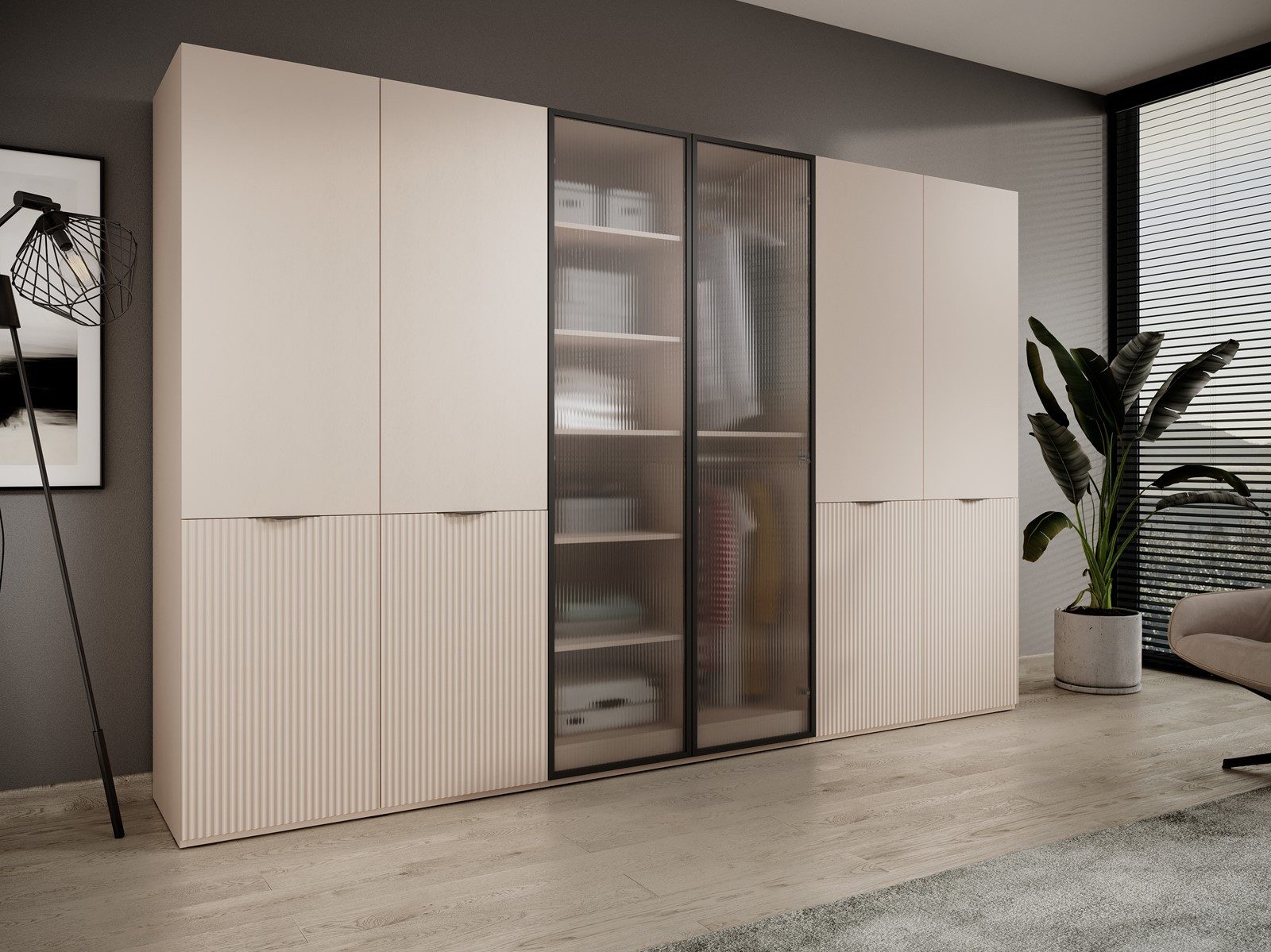 Compleo Kleiderschrank 6-Türen, gerifflete Front, geräumig günstig online kaufen