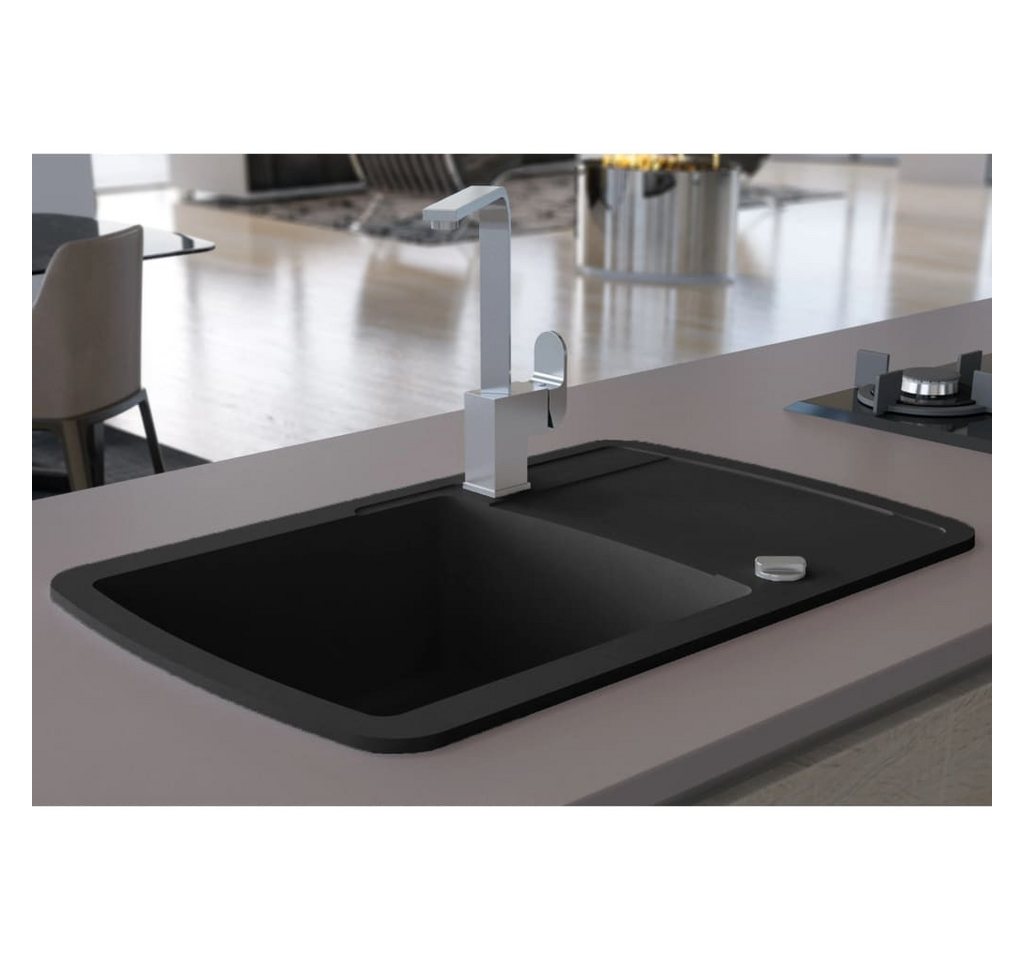 Thumbnail - vidaXL Küchenspüle Küche Spülbecken Granitspüle Einzelbecken Schwarz, 78/50 cm