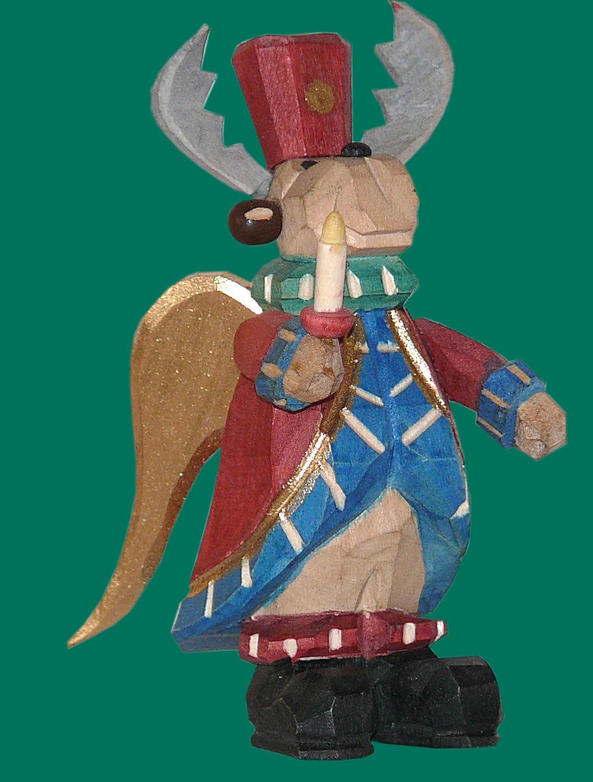 Weihnachtsfigur Elch Engel geschnitzt 9 cm bunt