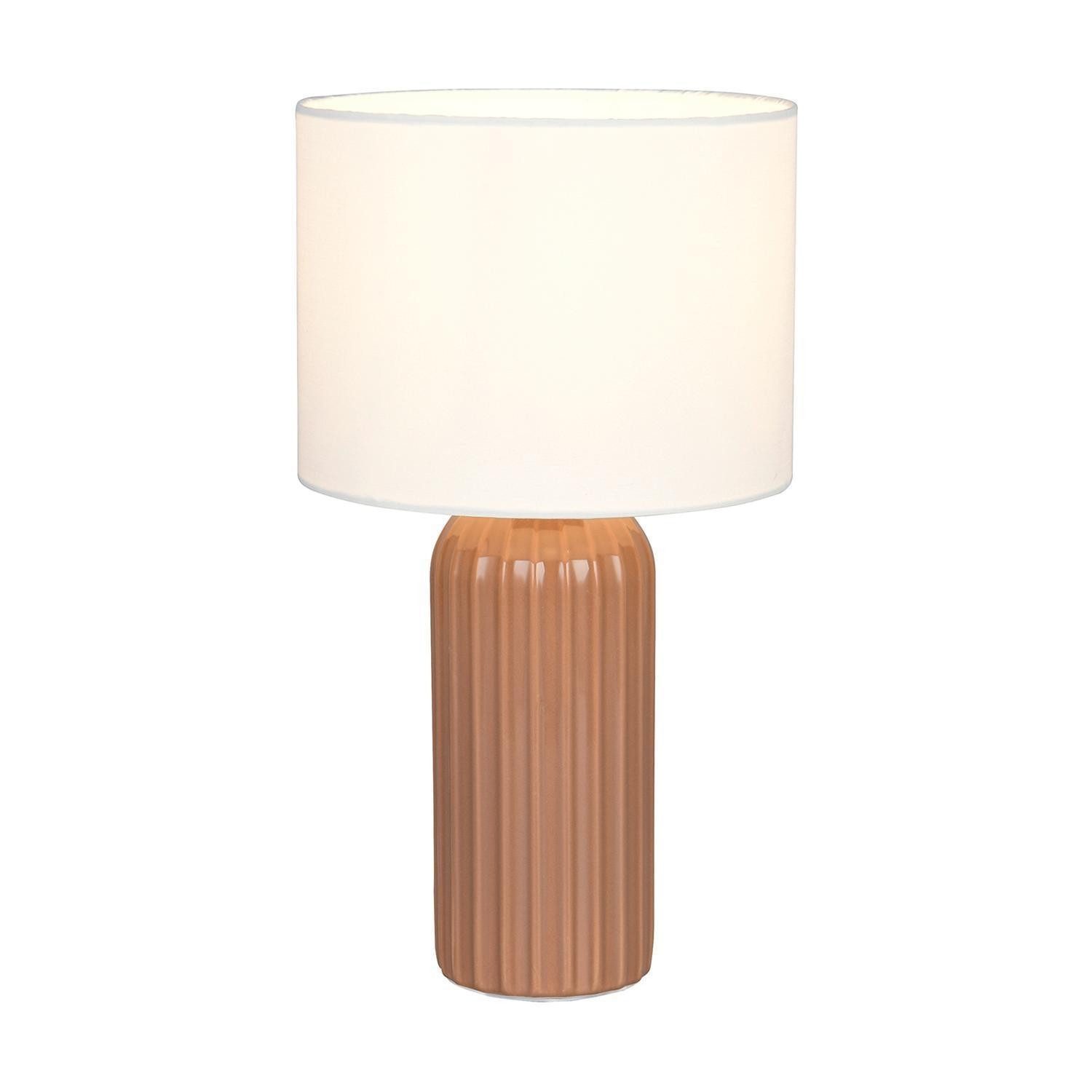 Reality Leuchten Tischleuchte BLAIR, Beige, Braun, Keramik, Stoffschirm, ohne Leuchtmittel, Ø 20 x H 36 cm