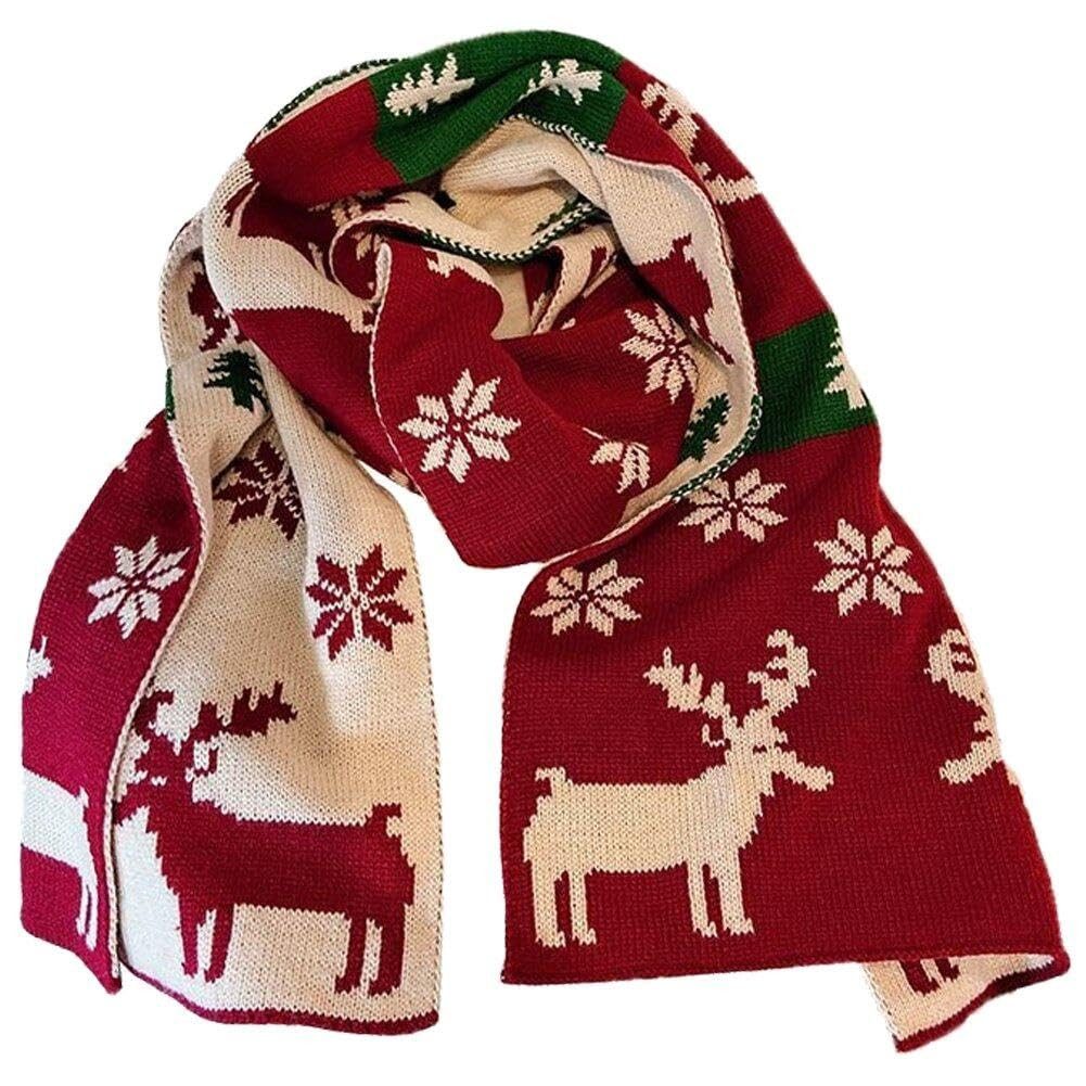 FOUORTUNATE-BEE Modeschal Weihnachtsschal Unisex – Warmer Strickschal mit Rentiermotiv, Winter-Strickschal für Damen und Herren im Weihnachtsdesign