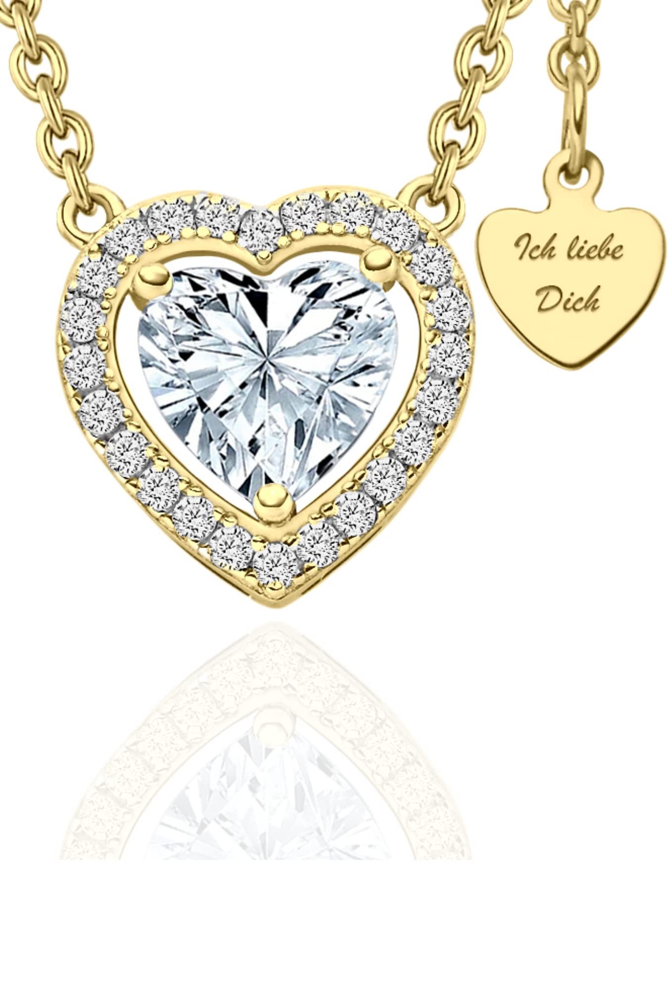 LOVENEST Herzkette Halskette Damen Silber 925 / Gold vergoldet mit Herz-Anhänger Zirkonia (Silberkette Anhänger Geschenke für Frauen Weihnachtsgeschenk Freundin, Geschenkset Damenkette Weihnachten Set), Sie Geburtstag Hochzeitstag Liebesbeweis Liebesgesch