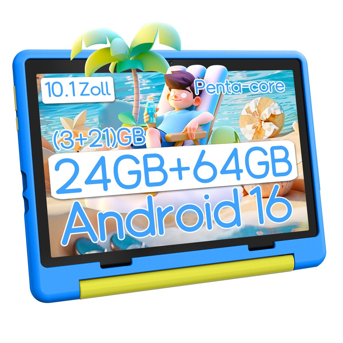 BUFO Kinder Lern-Tablet mit Elternkontrolle 10'' Android, 64GB Tablet (10", 64 GB, Android 16, Kids Bumper blau)