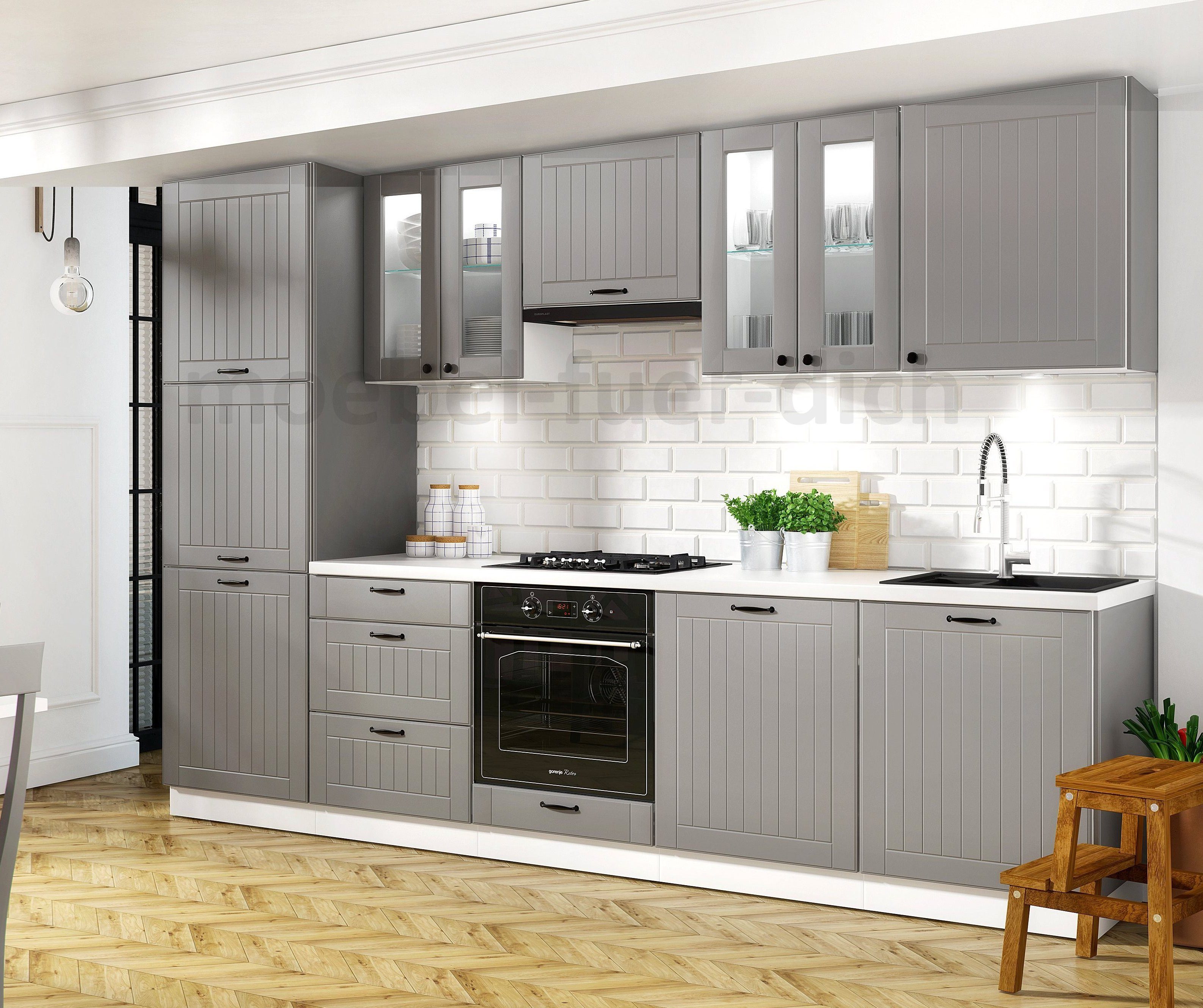 Möbel für Dich Küchenzeile Landhausküche Lora Einbauküche 300 cm 9-teilig, günstig online kaufen