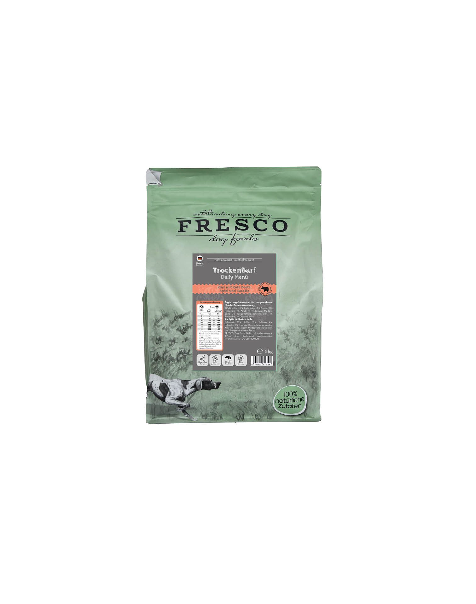 Fresco Dog TrockenBarf Rind mit Rote Beete, Apfel & Karotte, 1kg / 2,5kg / 5kg, Trockenfutter für: Hunde, Getreidefrei, viel Frischfleisch & ohne Zusätze