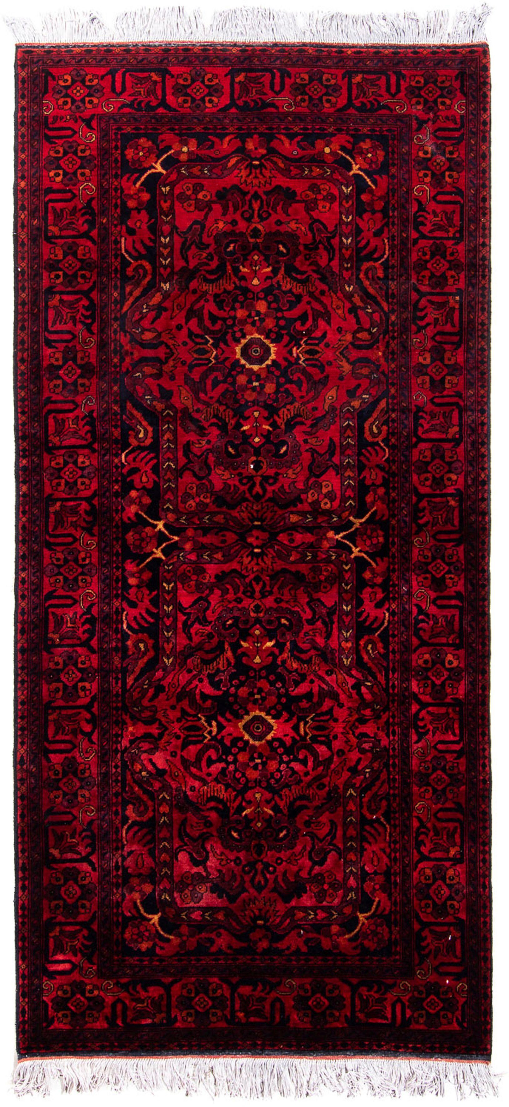 Orientteppich Afghan - cm Wohnzimmer, rechteckig, Kunduz 203 Höhe: dunkelrot, 102 Handgeknüpft, - mit morgenland, x mm, Einzelstück - 7 Zertifikat