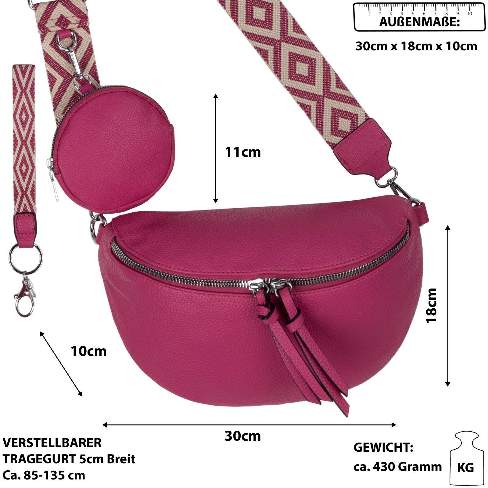 EAAKIE Gürteltasche Bauchtasche Umhängetasche Crossbody-Bag Kunstleder Italy-Design, als Schultertasche, CrossOver, Umhängetasche tragbar