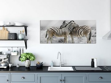 Pixxprint Glasbild Zebras in der Savanne, Zebras in der Savanne (1 St), Glasbild aus Echtglas, inkl. Aufhängungen und Abstandshalter