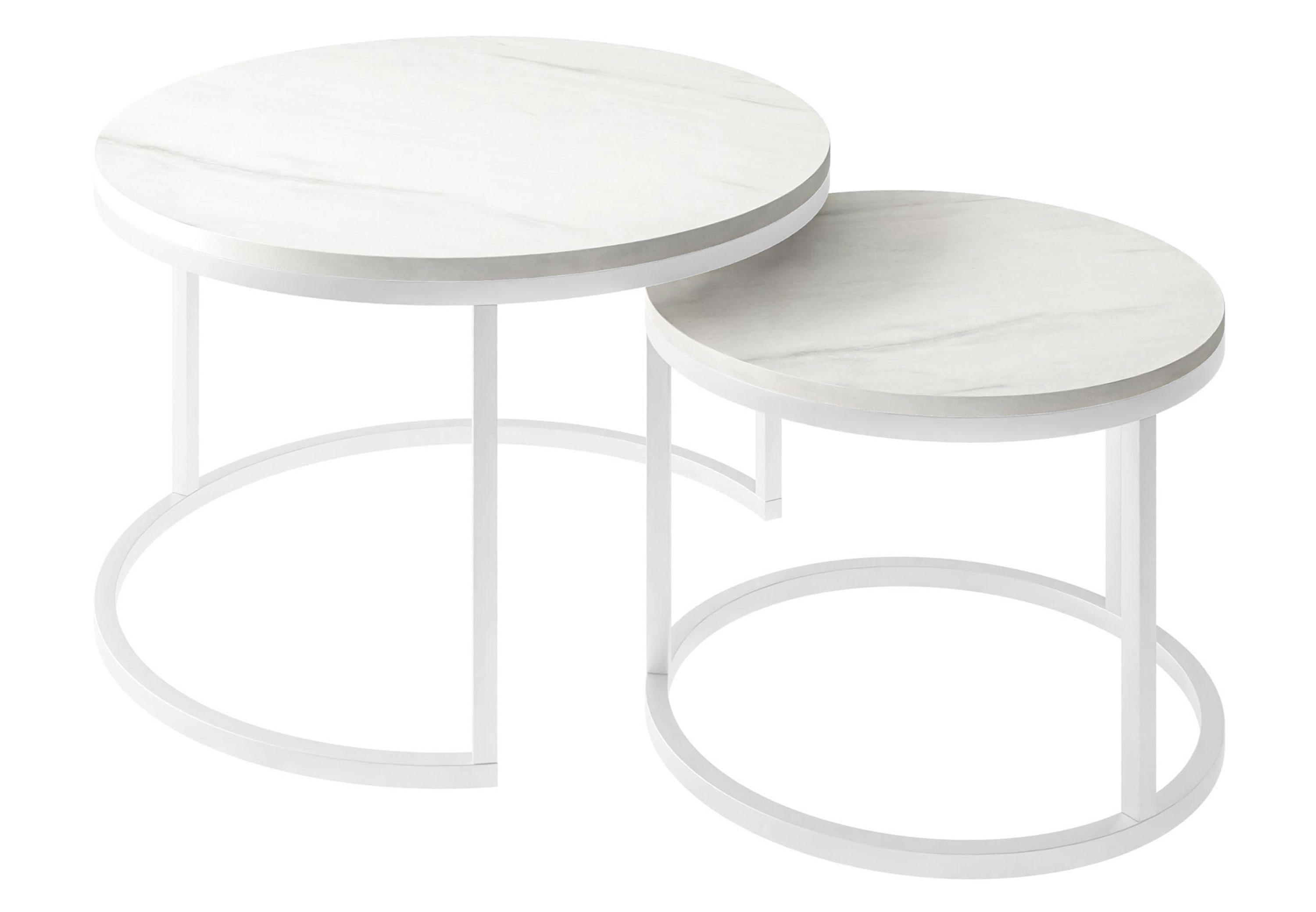 Lookway Couchtisch CIRI 2in1 LEVANTO mit weißem Gestell, runder Couchtisch (2er Set), Durchmesser: ⌀70 cm & ⌀50 cm und Durchmesser: ⌀80 cm & ⌀60 cm