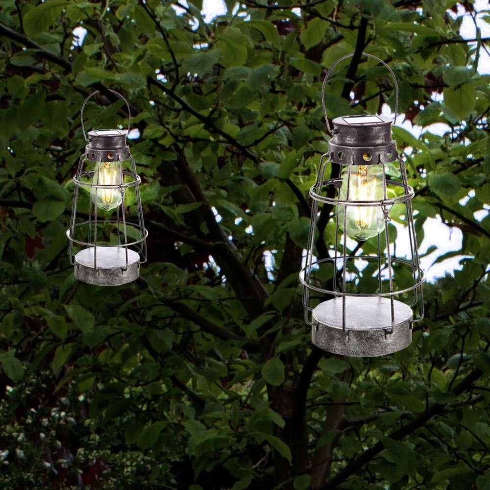 etc-shop LED Solarleuchte, LED-Leuchtmittel fest für Silber Outdoor Außen verbaut, Laterne Laterne Solarlampen Warmweiß