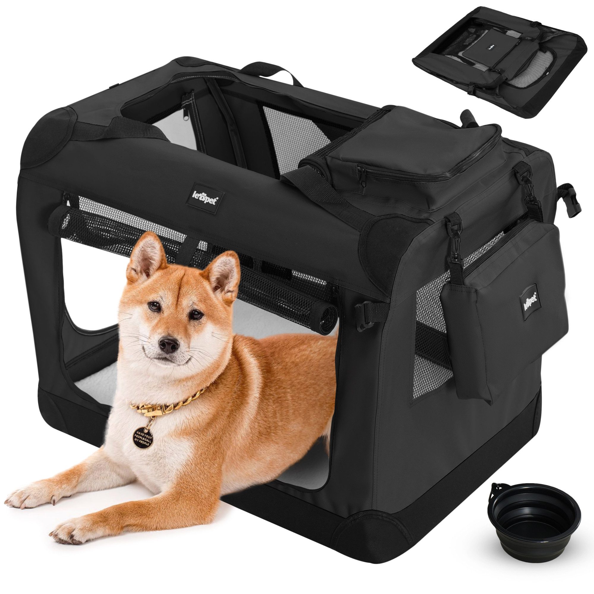 Leopet Tiertransportbox Hundetransportbox Faltbar Auto Hundebox Hundetasche Katzentransportbox