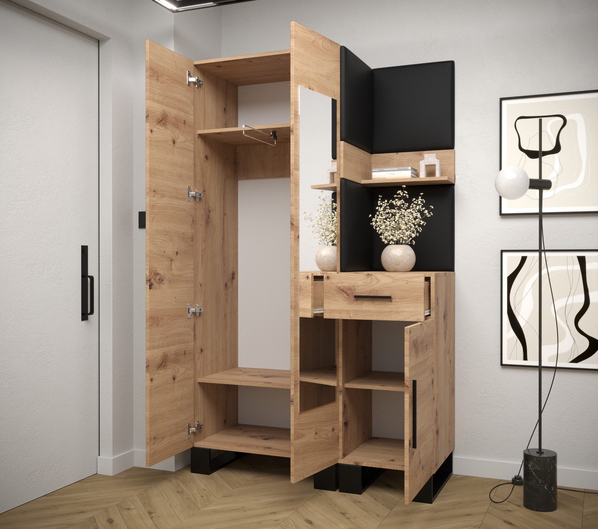 ABIKS MÖBEL Garderoben-Set ARTIN Set 16 Garderobe mit gepolsterten Paneelen, Industriell Design