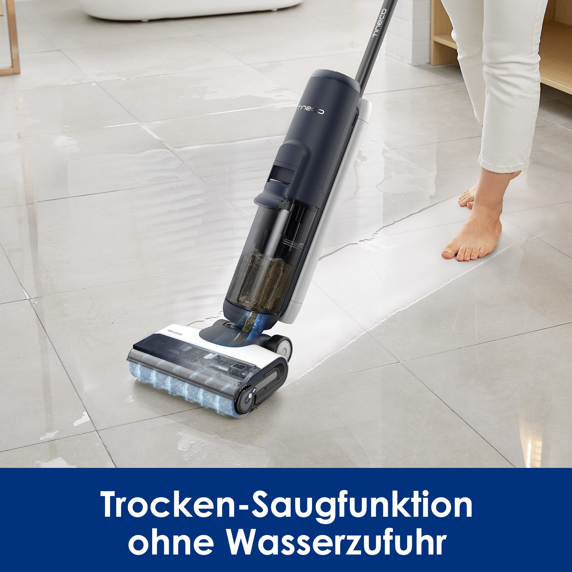 Tineco Nass-Trocken-Sauger Floor One S6 Flashdry PET, 70° Grad Heißluft-Trocknung, 35 Min Akku, 220 W, beutellos, Trockensaugen, automatische Anpassung der Saugleistung, Tierhaarfilter
