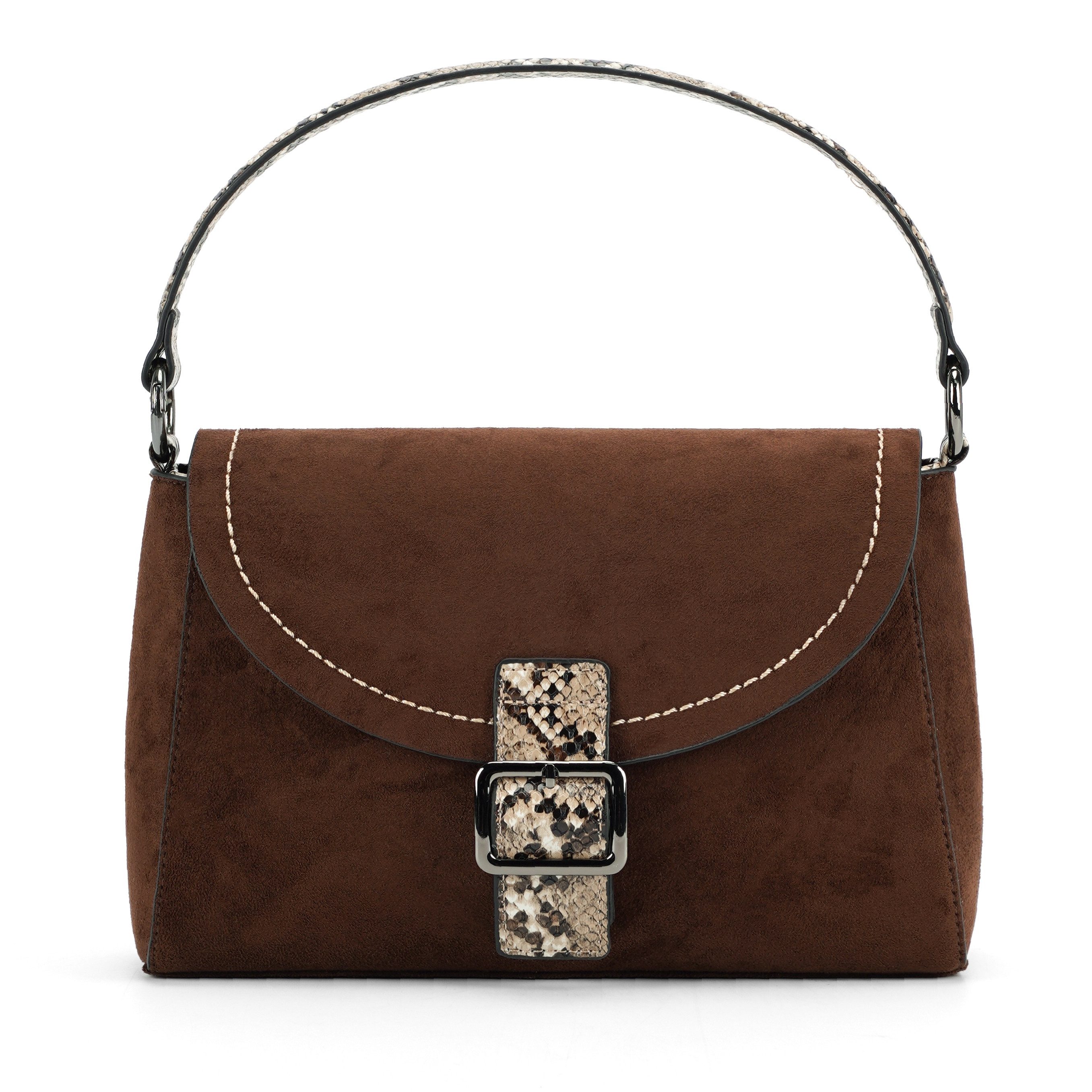 MIRROSI Umhängetasche Damen-Schultertasche Wildleder-Optik mit langen Riemen (ca.28x20x10cm), mit Schlangenmuster-Riemen