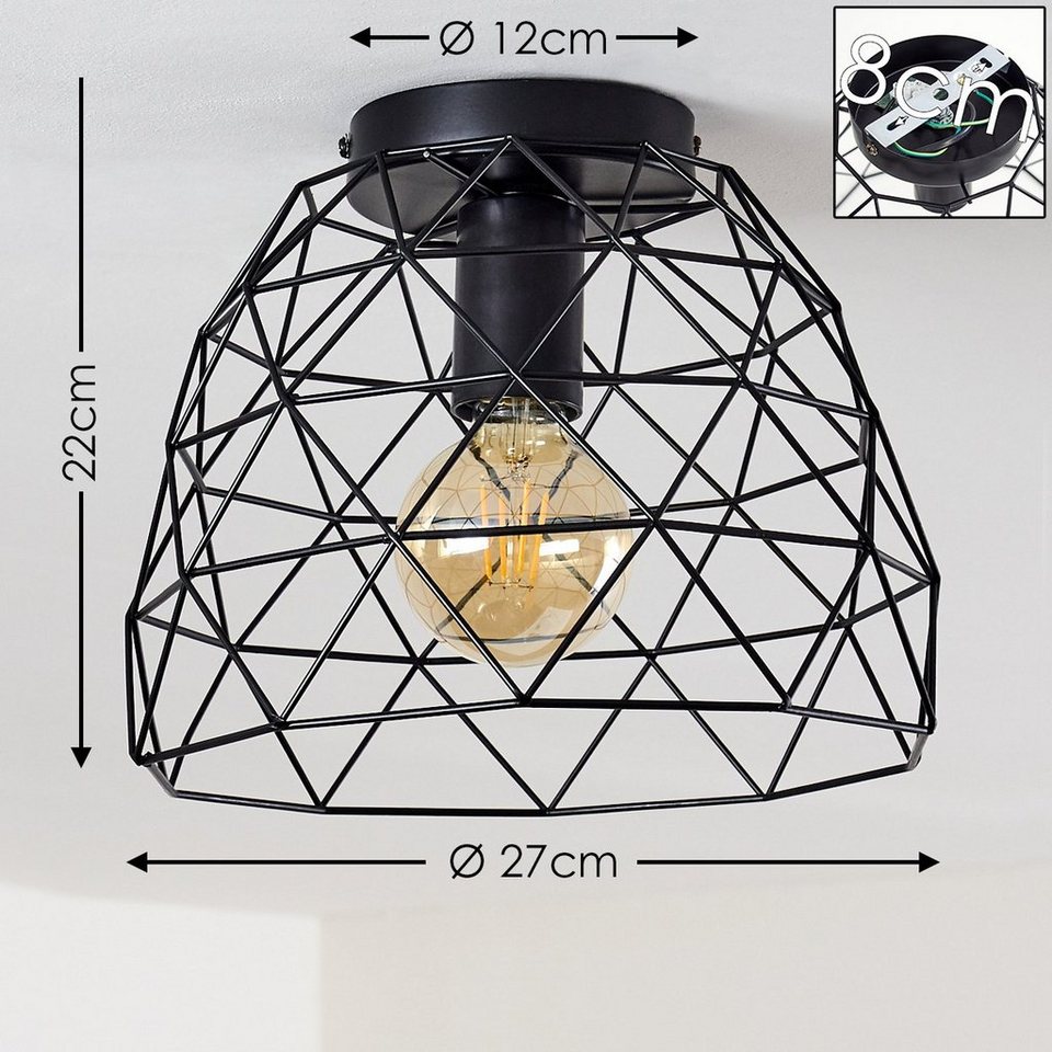 Leuchtmittel, aus Schwarz, E27, runde ohne durch Gitter-Optik Deckenleuchte in hofstein Deckenlampe Lichteffekt Retro-Leuchte Metall »Thiene« mit