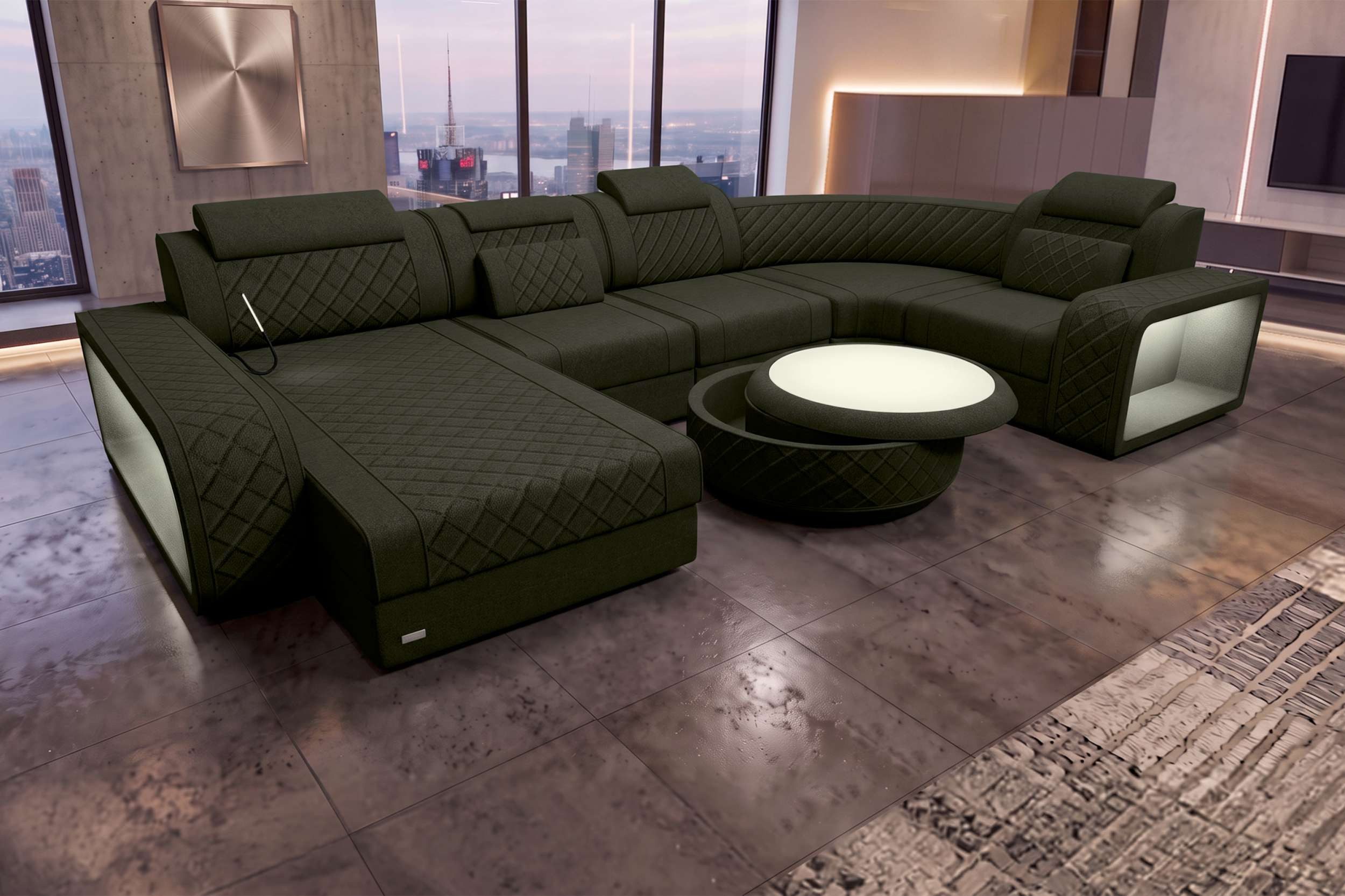 Sofa Dreams Wohnlandschaft Wohnlandschaft Berlin U Form Stoffsofa, Wohnlandschaft, U-Form, Polster Couch in U-Form mit LED, 2 Zierkissen inklusive