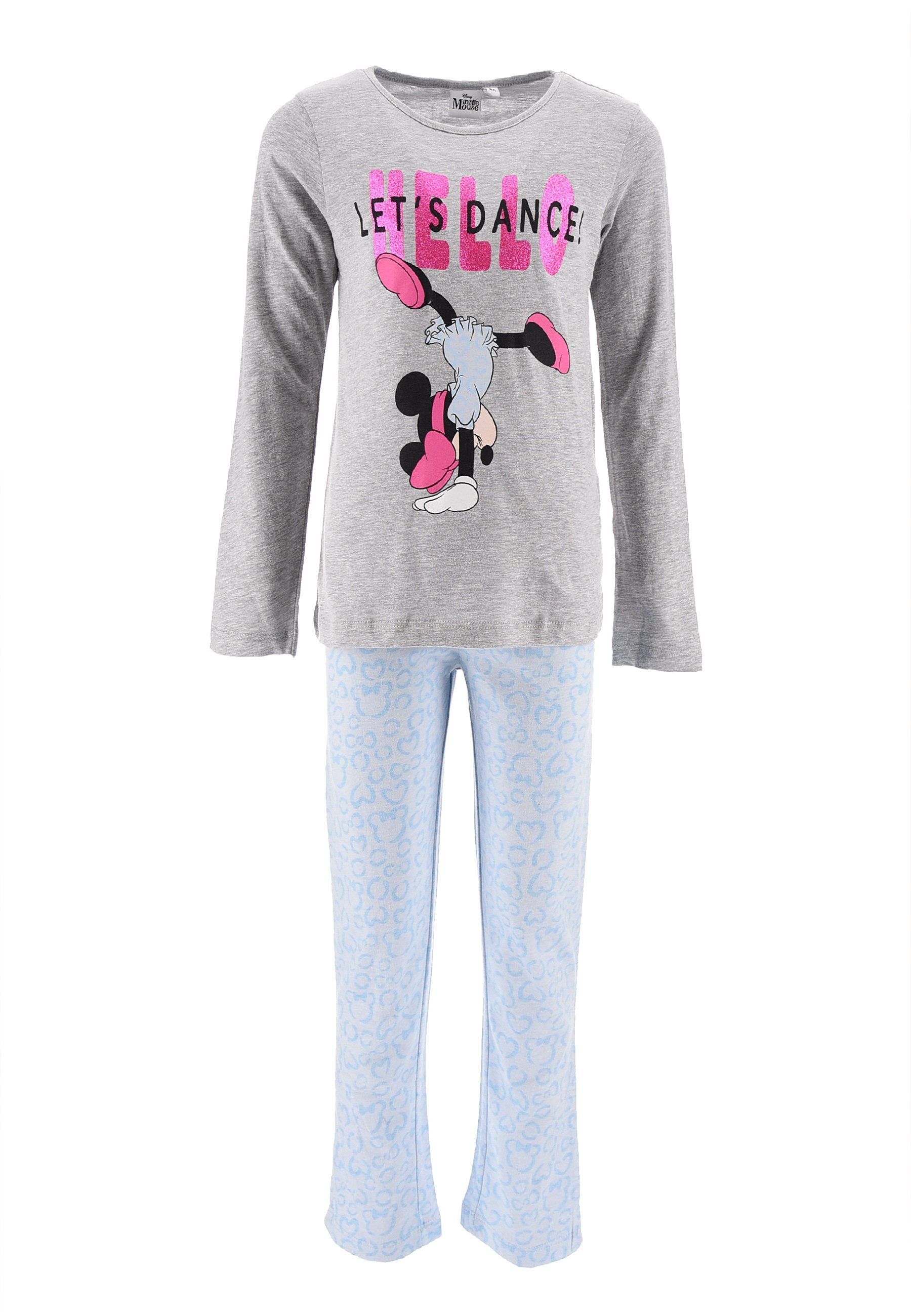 Disney Minnie Mouse Schlafanzug Kinder Mädchen Schlafanzug Kinder Pyjama Langarm Shirt + Schlaf-Hose (2 tlg) Mini Maus Grau