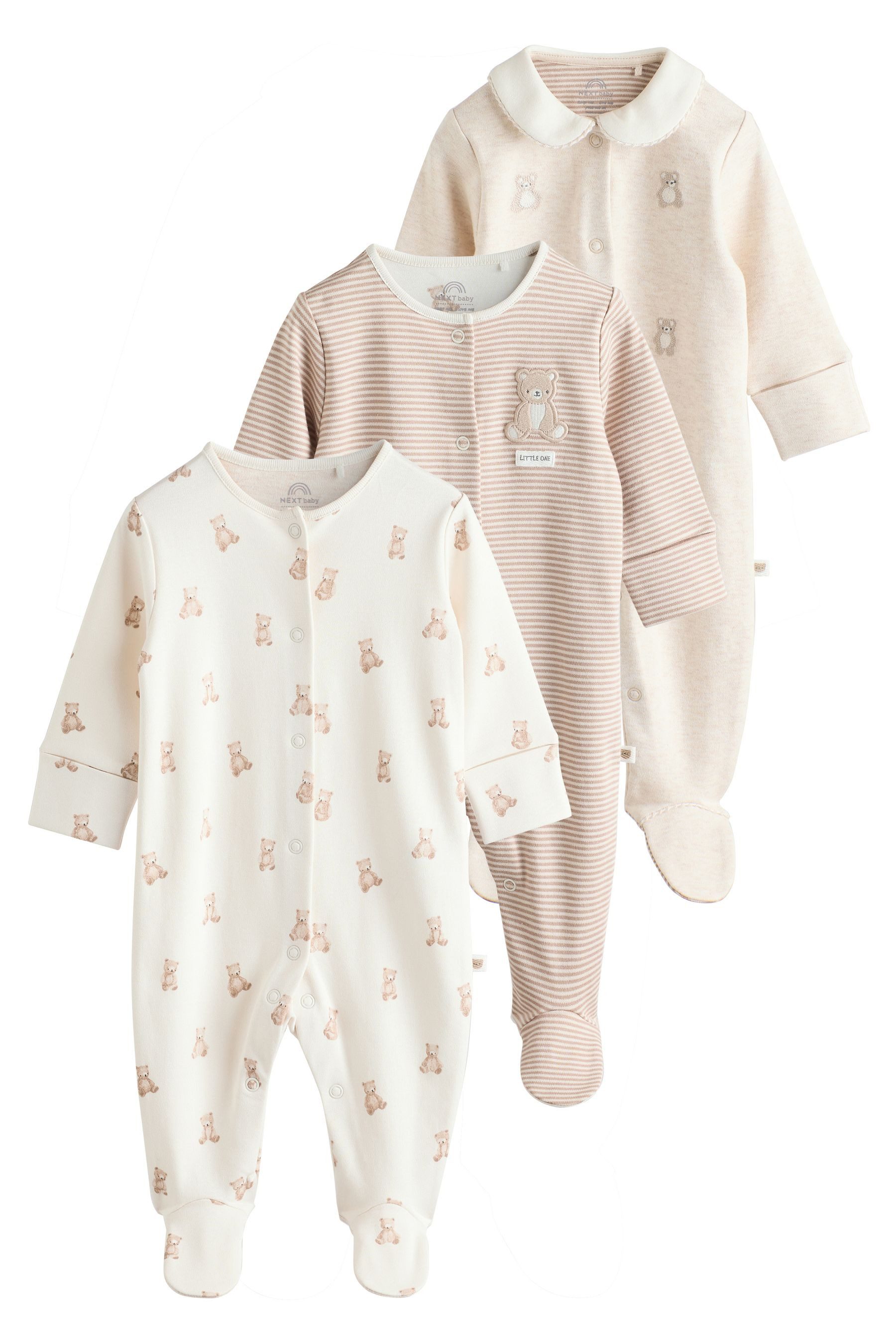 Next Schlafoverall Bestickte Baby-Schlafanzüge, 3er-Pack (3-tlg)