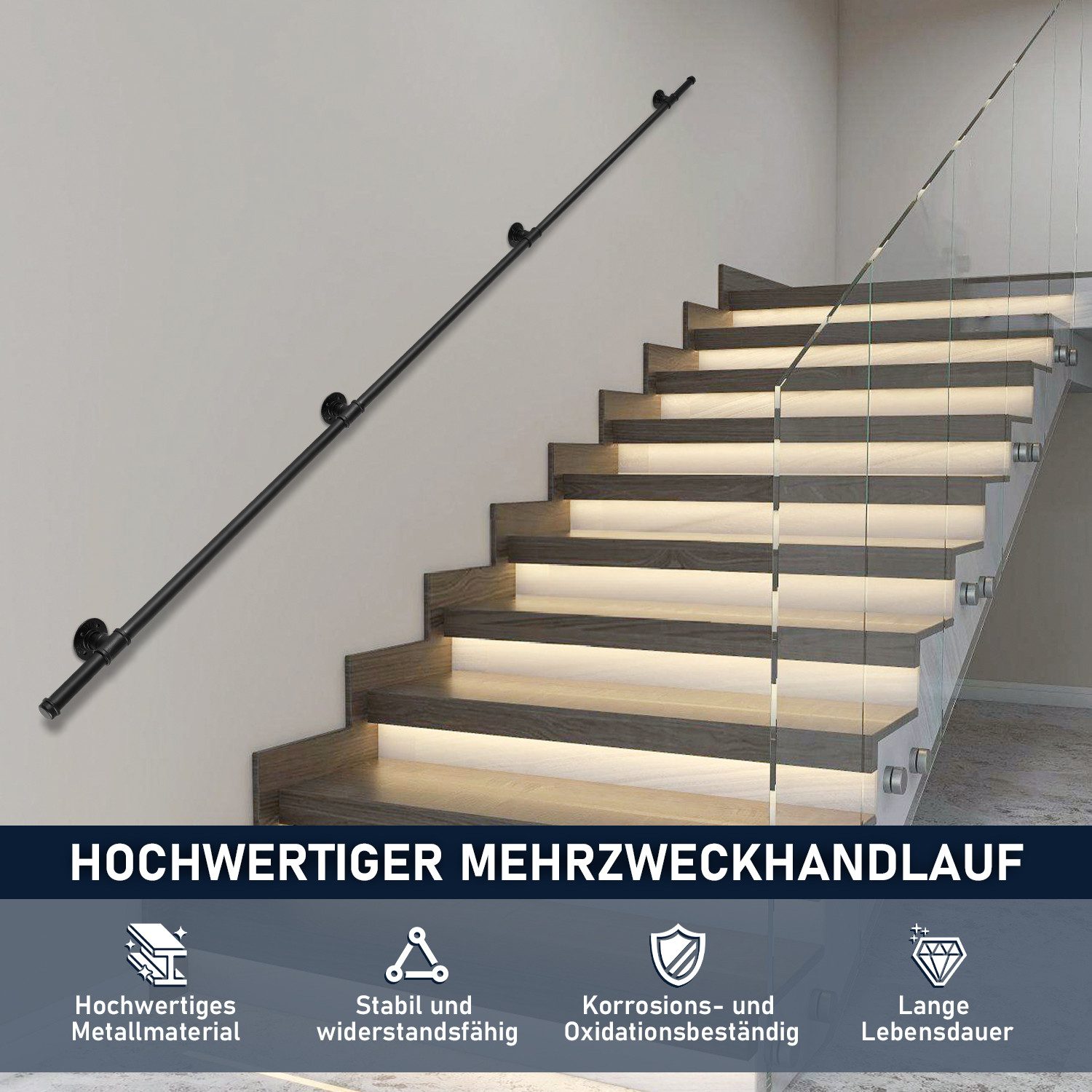 Clanmacy Brüstungsgeländer Treppengeländer Handlauf Geländer Wandhandlauf Innen und Außen, 100 cm Länge – Bild 5 von 5