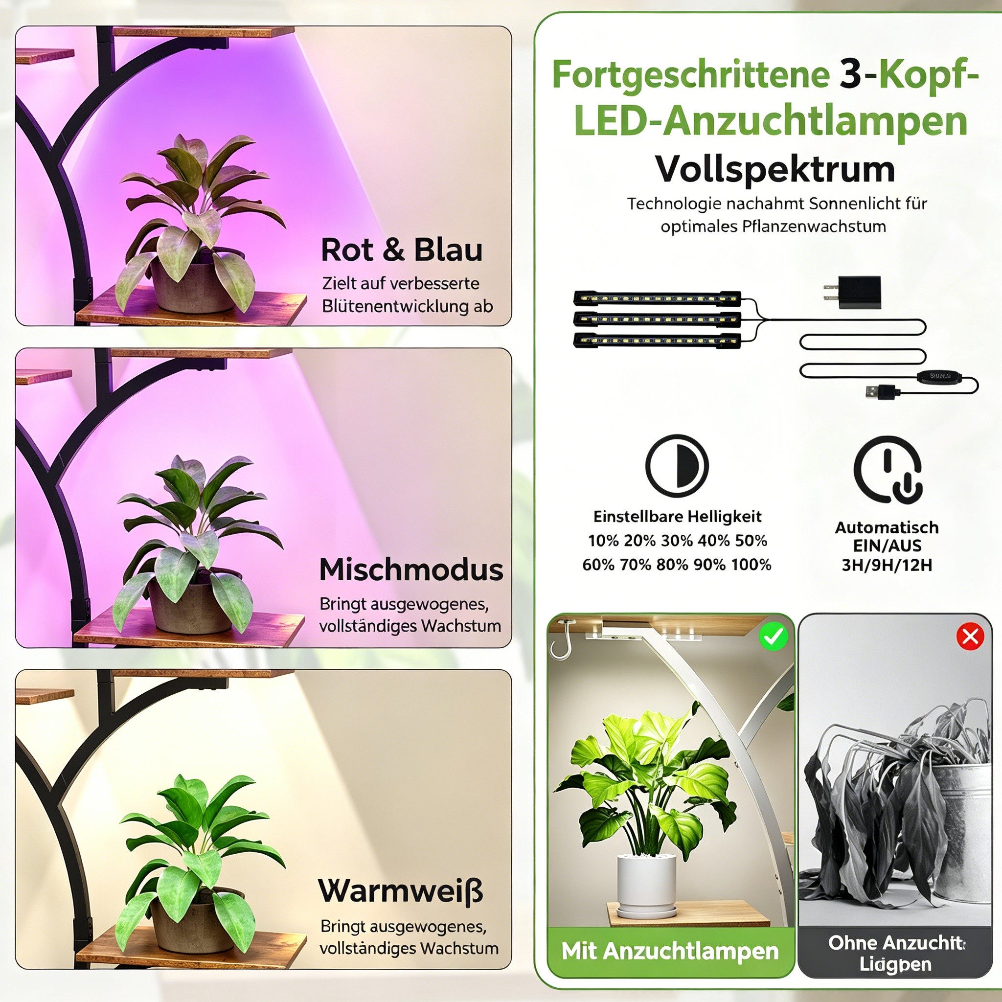LALAHO Blumenständer Blumenständer mit Wachstumslicht