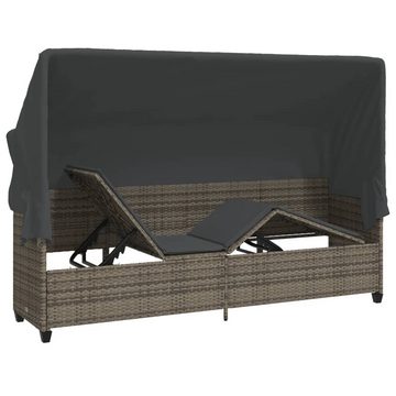 vidaXL Gartenliege Sonnenliege mit Dach und Kissen Grau Poly Rattan, 1 St.