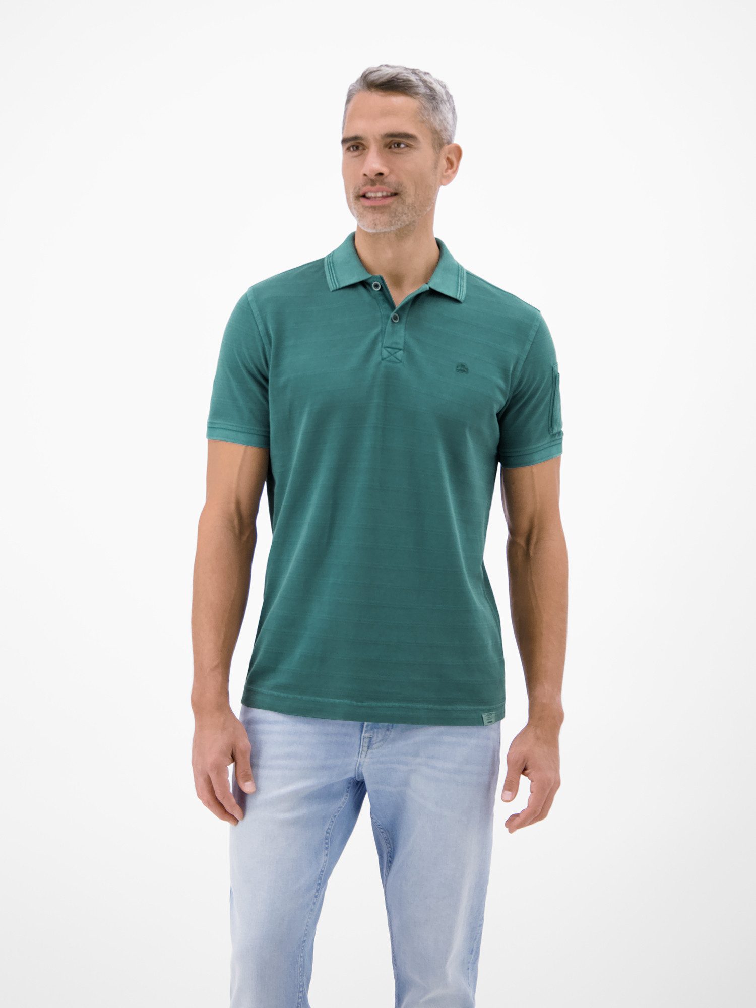 Poloshirt Poloshirt, unifarben aus gestreiftem Piqué-Gewebe