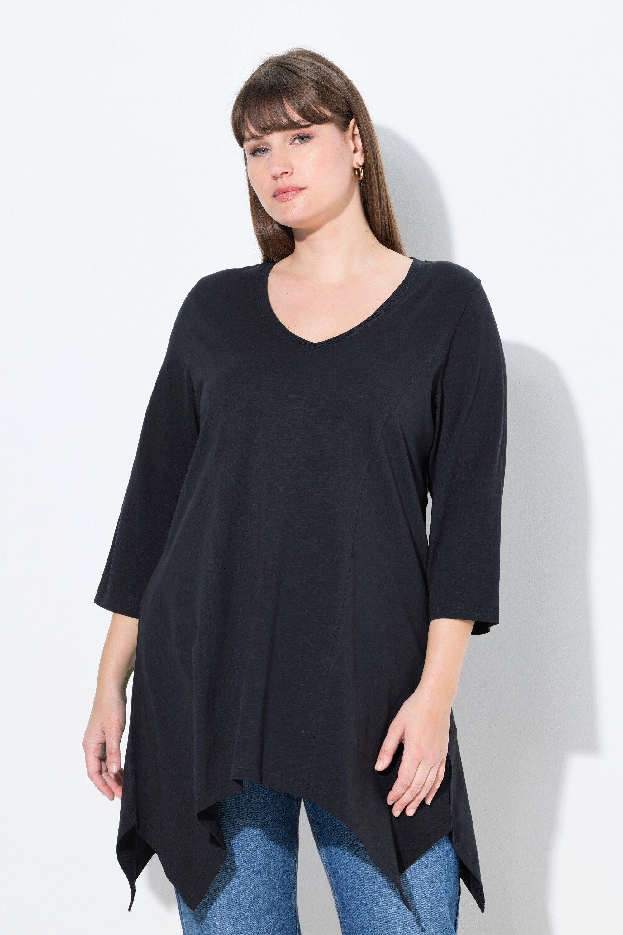 Ulla Popken T-Shirt Shirt Zipfelsaum V-Ausschnitt günstig online kaufen